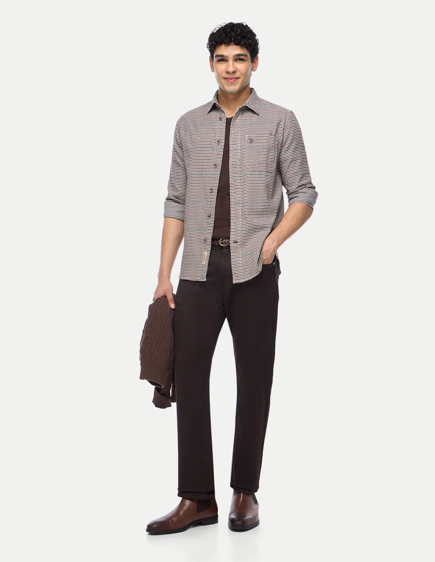 Houndstooth Printed Twill Shirt Brown - U.S. Polo Assn. India | Large
