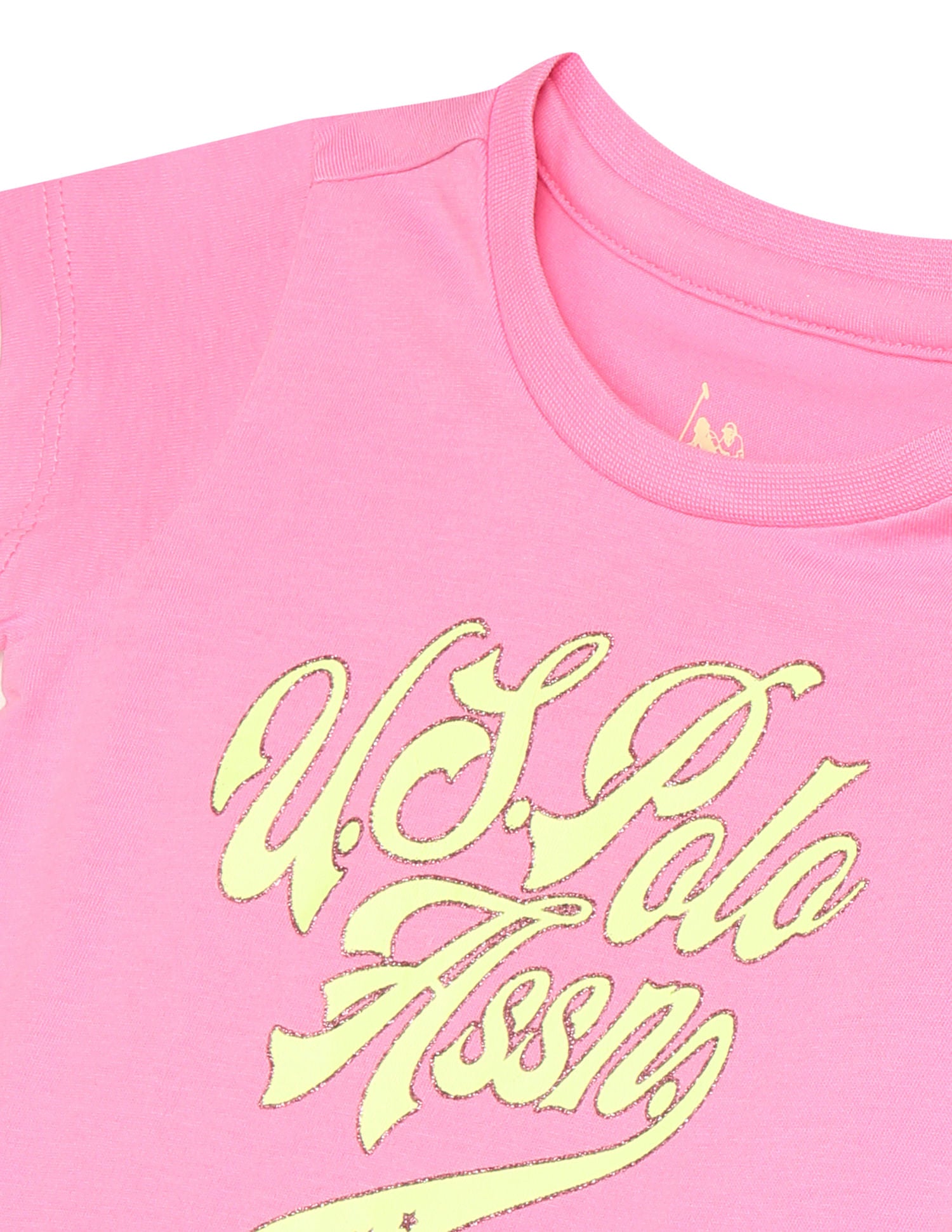 Crew Neck Brand Print T-Shirt Pink - U.S. POLO ASSN. | Large