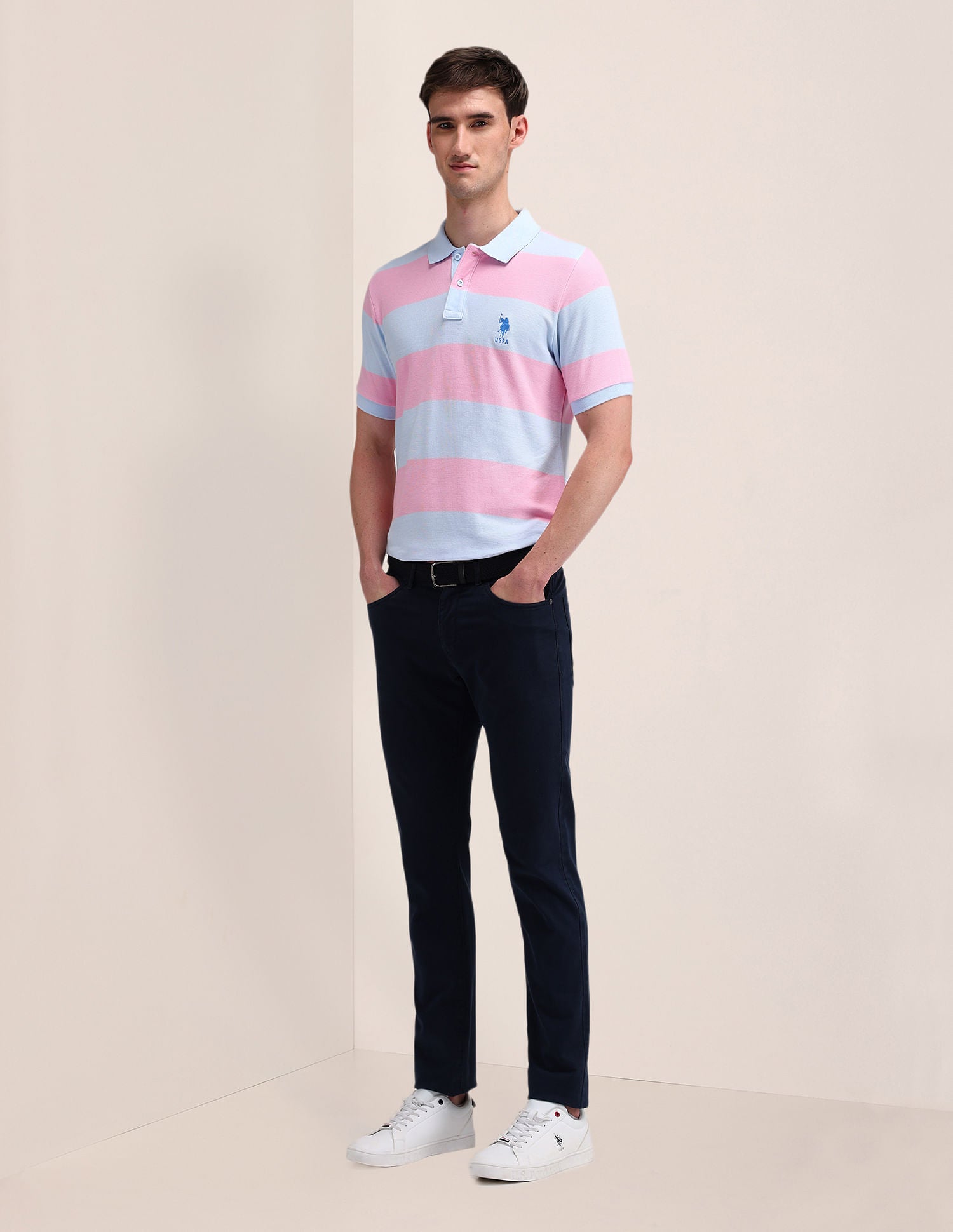 Slim Fit Horizontal Striped Polo Shirt Light-Blue - U.S. Polo Assn. India | Large