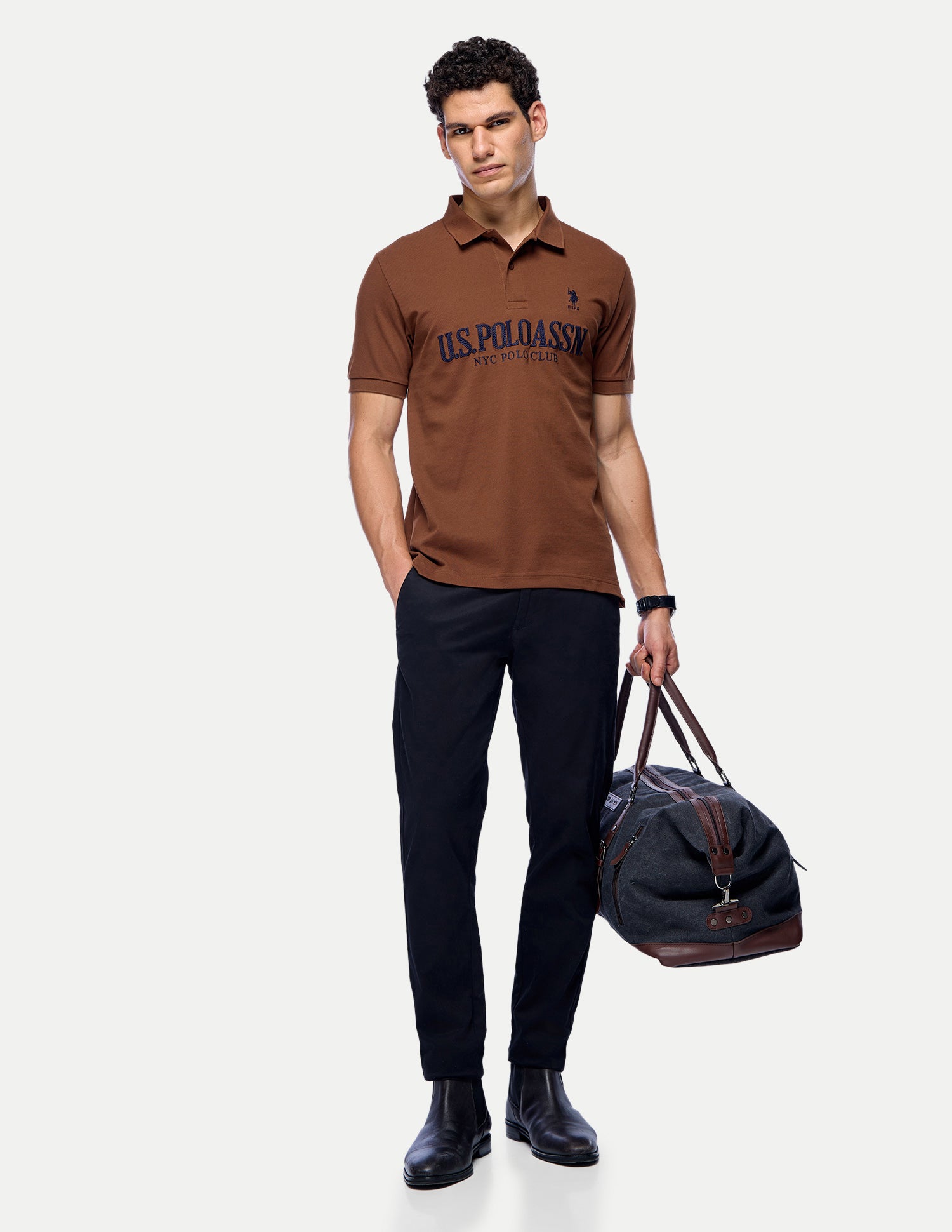 Brand Embroidered Slim Fit Polo Shirt Brown - U.S. Polo Assn. India | Large