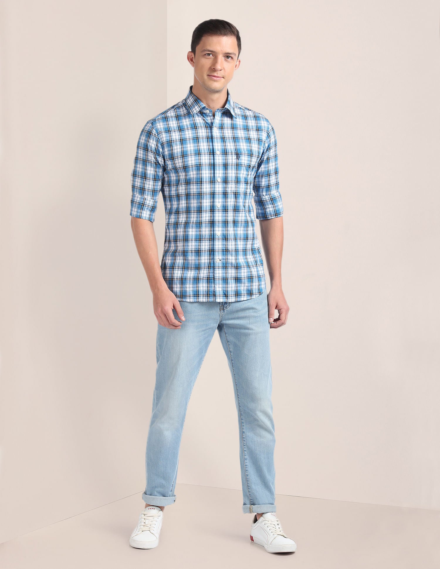 Tartan Check Pinpoint Oxford Shirt Blue - U.S. Polo Assn. India | Large