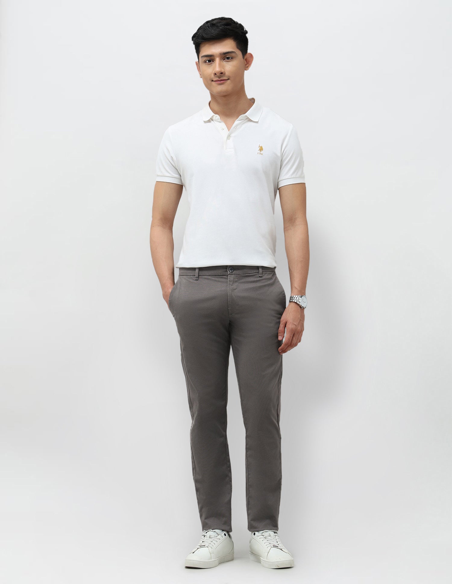 Textured Satin Trousers Charcoal - U.S. POLO ASSN. | Large