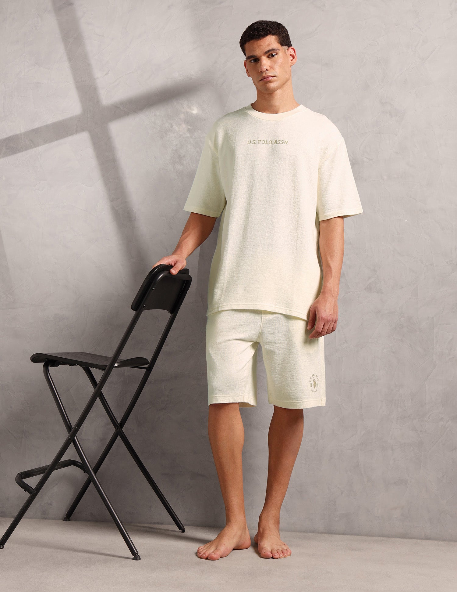 Pure Cotton Oversized Fit PE004 Lounge T-Shirt - Pack Of 1 Vanilla Ice - U.S. POLO ASSN. | Large