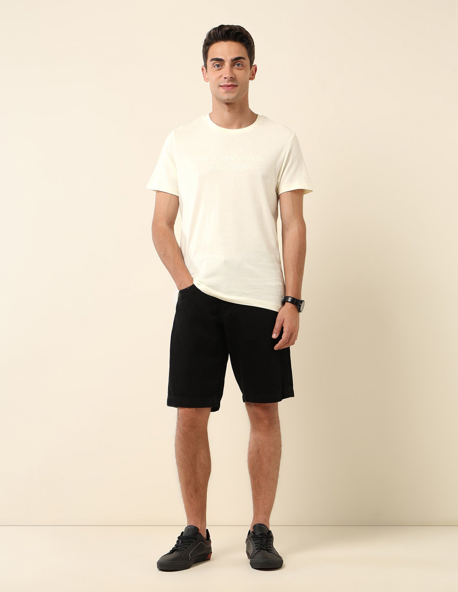 Brand Embossed Slim Fit T- Shirt Off White - U.S. Polo Assn. India | Large