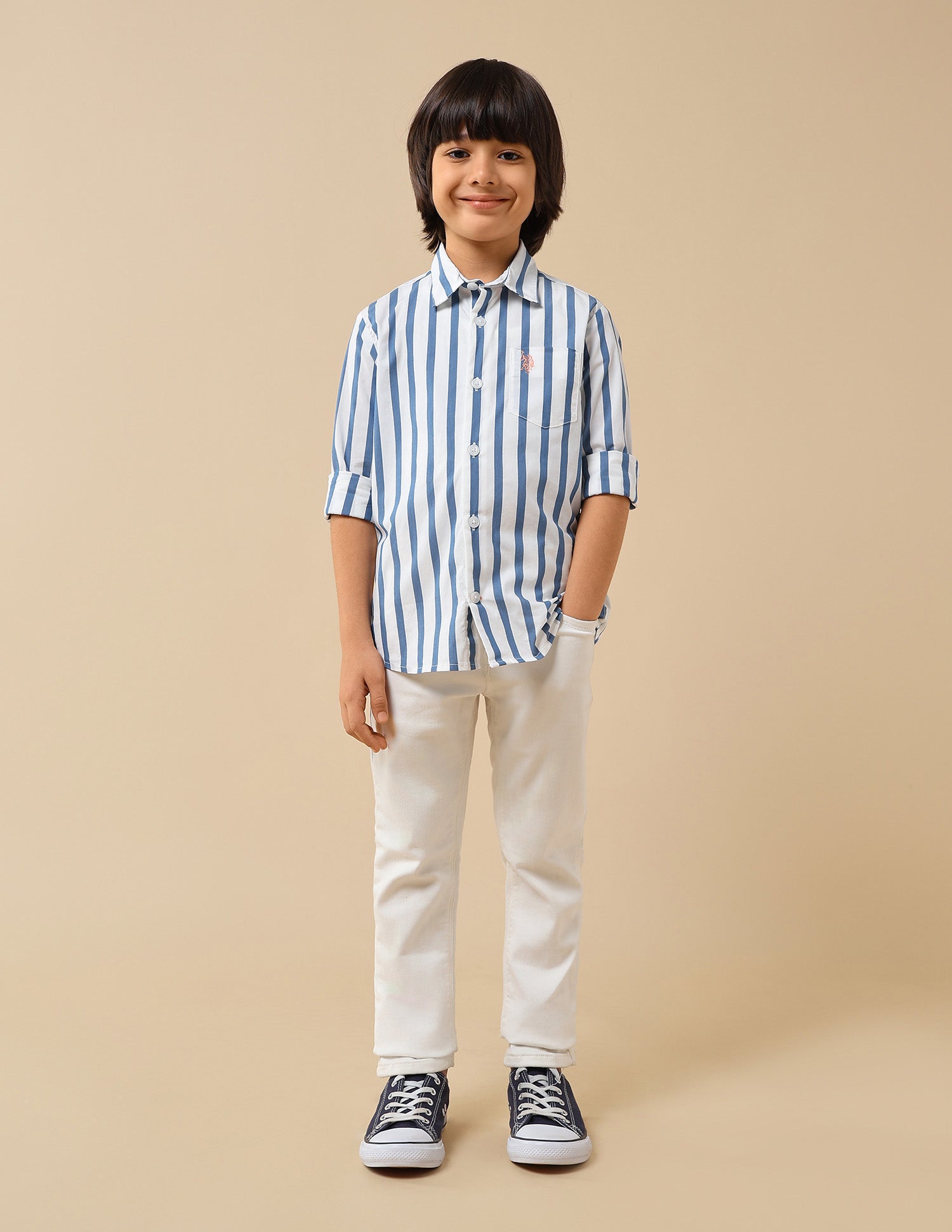 Boys Vertical Striped Regular Fit Shirt Navy - U.S. POLO ASSN. | Large