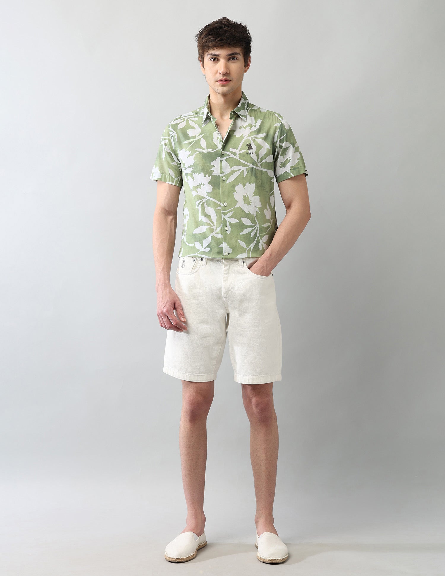 Regular Fit Floral Printed Shirt Green - U.S. Polo Assn. India | Large