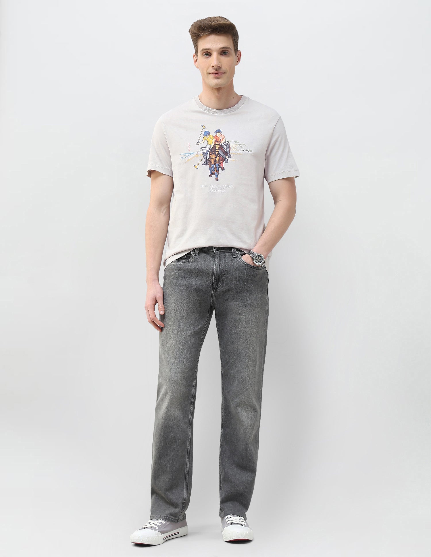 Motel On The Coast Slim Fit T-Shirt Light Grey - U.S. Polo Assn. India | Large