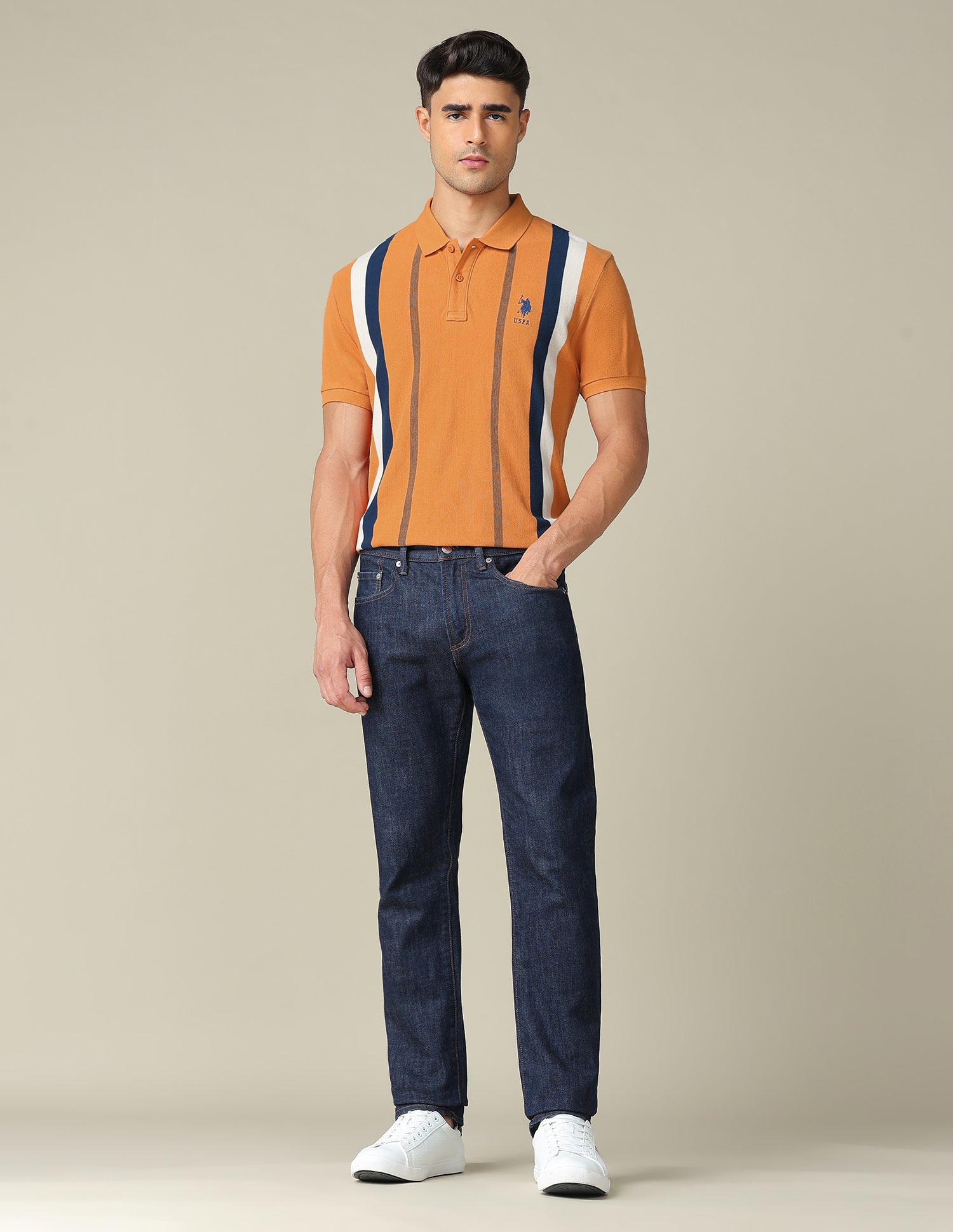 Vertical Striped Regular Fit Polo Shirt Mustard - U.S. POLO ASSN. | Large