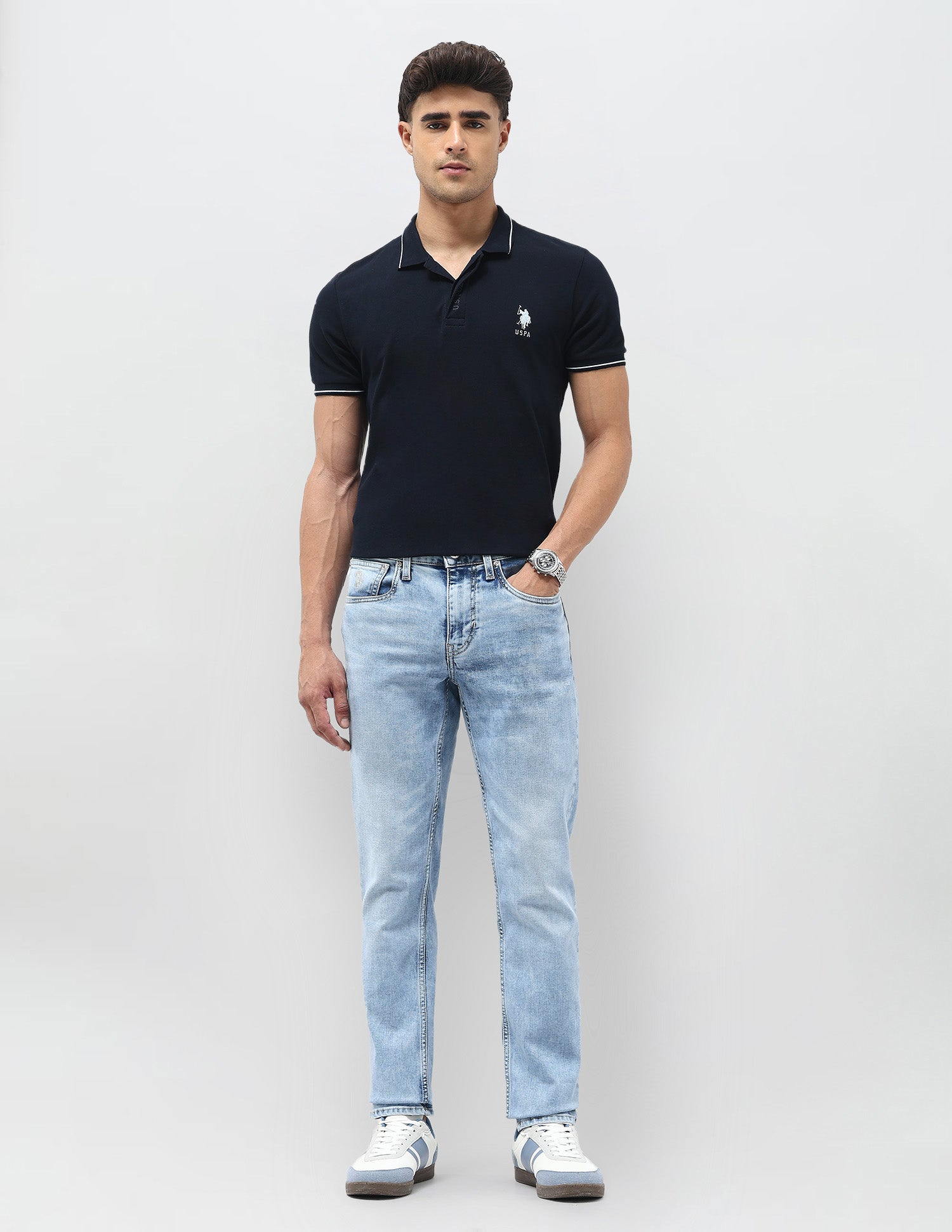 Brandon Slim Tapered Fit Blue Jeans Light Blue - U.S. POLO ASSN. | Large