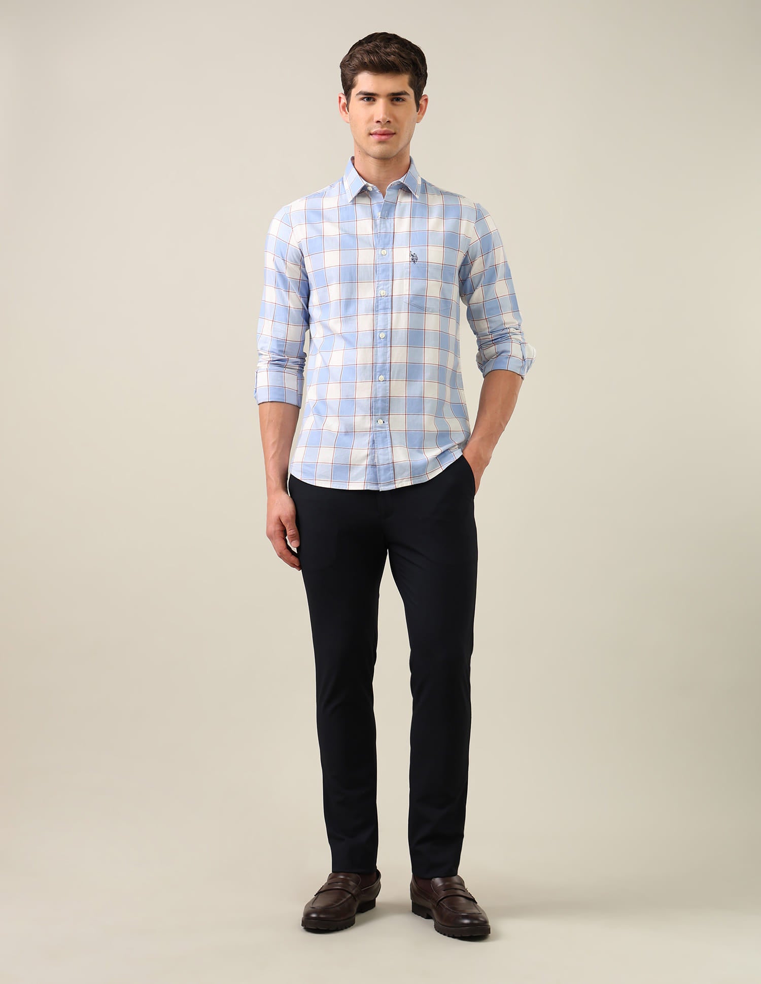 Twill Grid Tattersall Checked Shirt Blue - U.S. Polo Assn. India | Large
