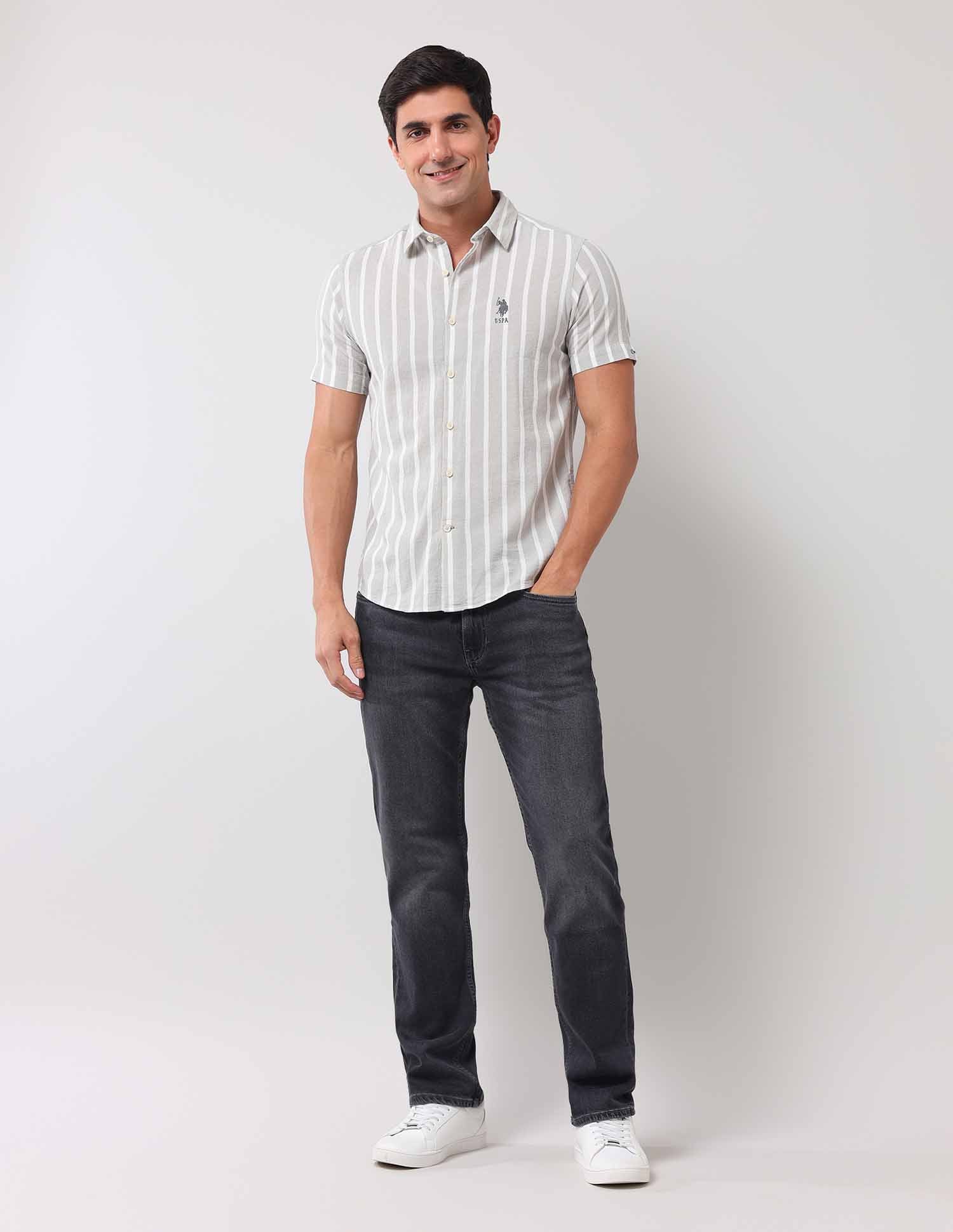 Regular Fit Vertical Striped Shirt Grey - U.S. Polo Assn. India | Large