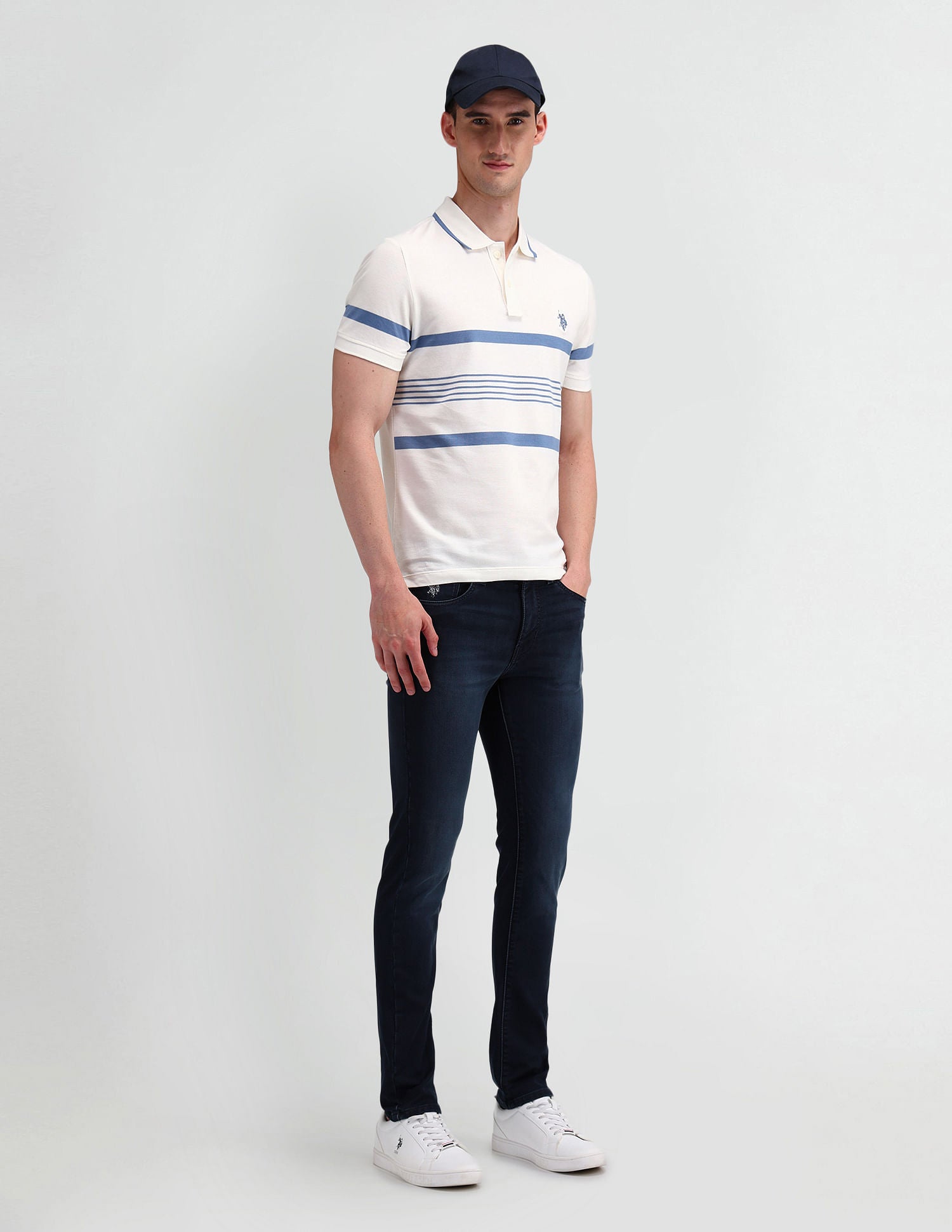 Muscle Fit Horizontal Striped Polo Shirt Light-Blue - U.S. Polo Assn. India | Large