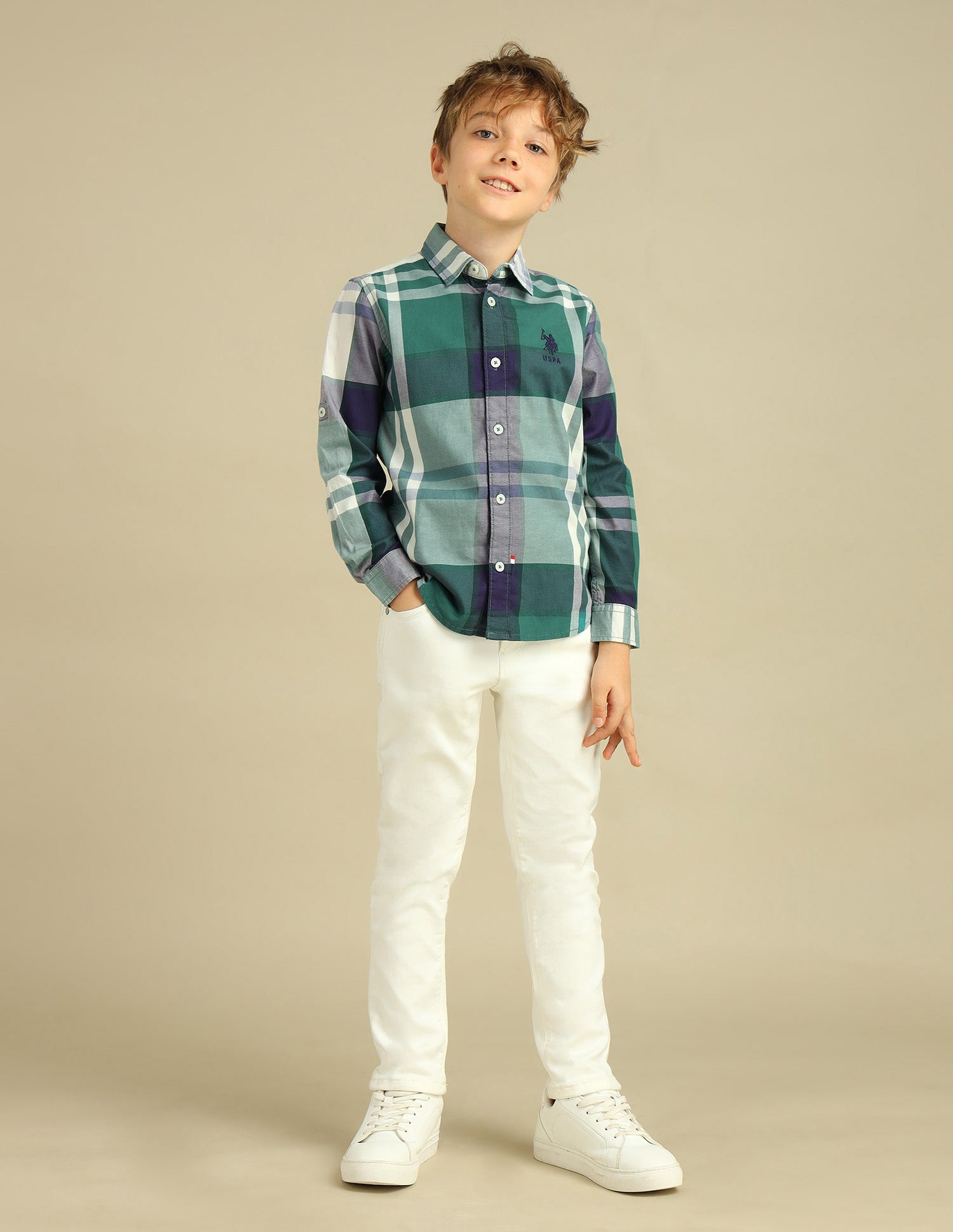 Boys Plaid Check Twill Shirt Green - U.S. Polo Assn. India | Large