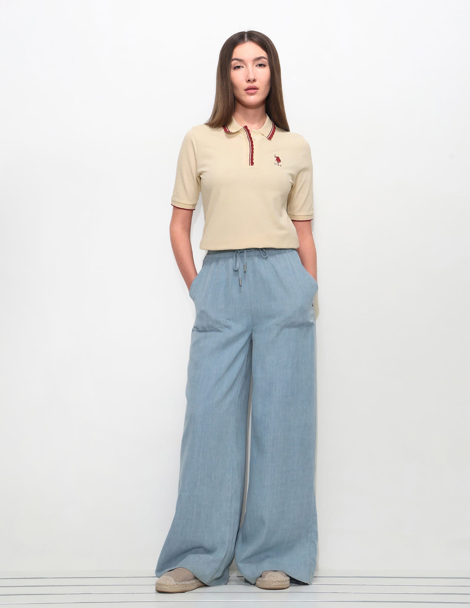 Regular Fit Solid Polo Shirt Ecru - U.S. Polo Assn. India | Large