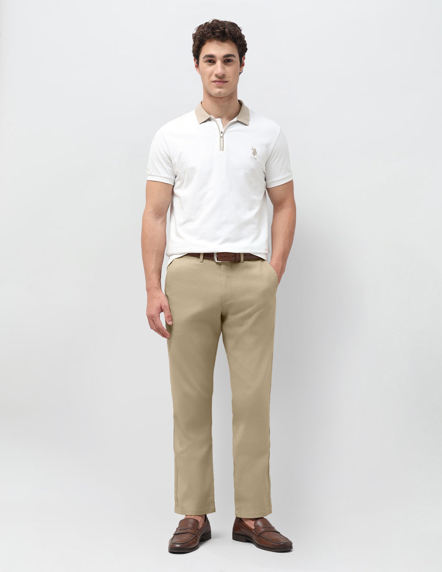 Riley Straight Fit Satin Trousers Khaki - U.S. Polo Assn. India | Large