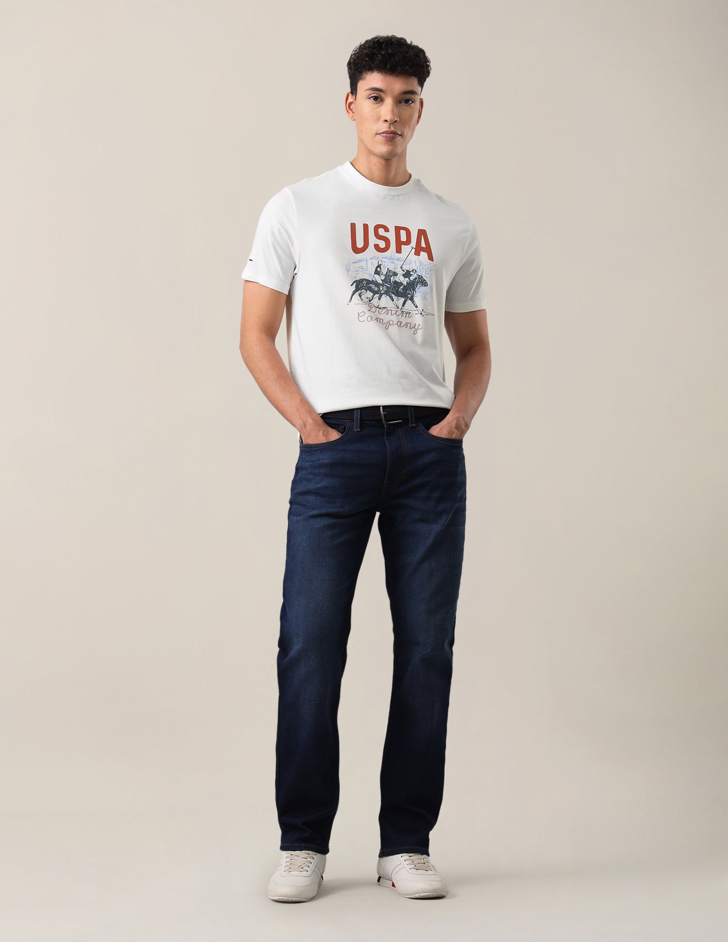 Graphic Brand Printed Slim Fit T-Shirt Ivory - U.S. Polo Assn. India | Large