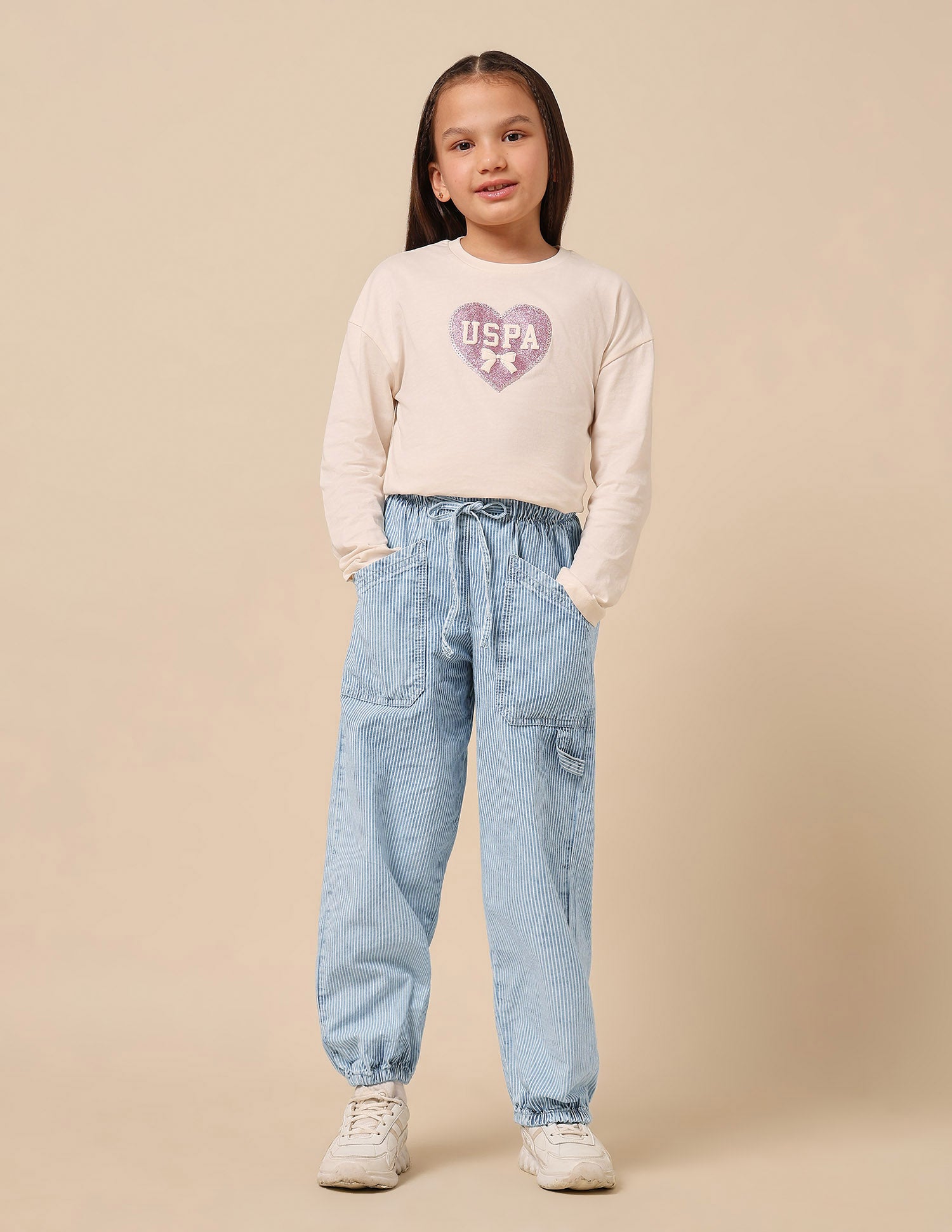 Girls Vertical Striped Jogger Jeans Light Blue - U.S. POLO ASSN. | Large