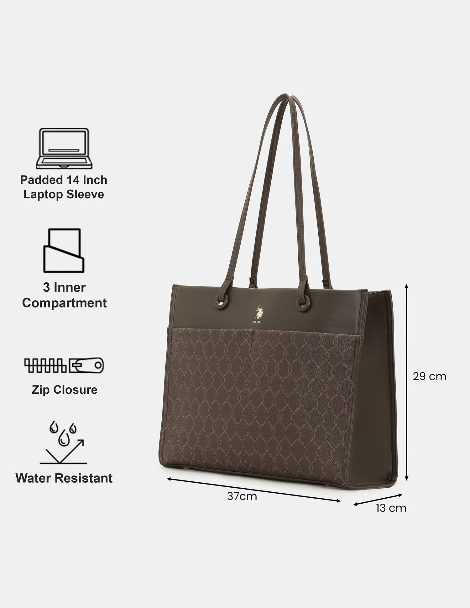 Women Bria Multipurpose Monogram Tote Bag Brown - U.S. POLO ASSN. | Large