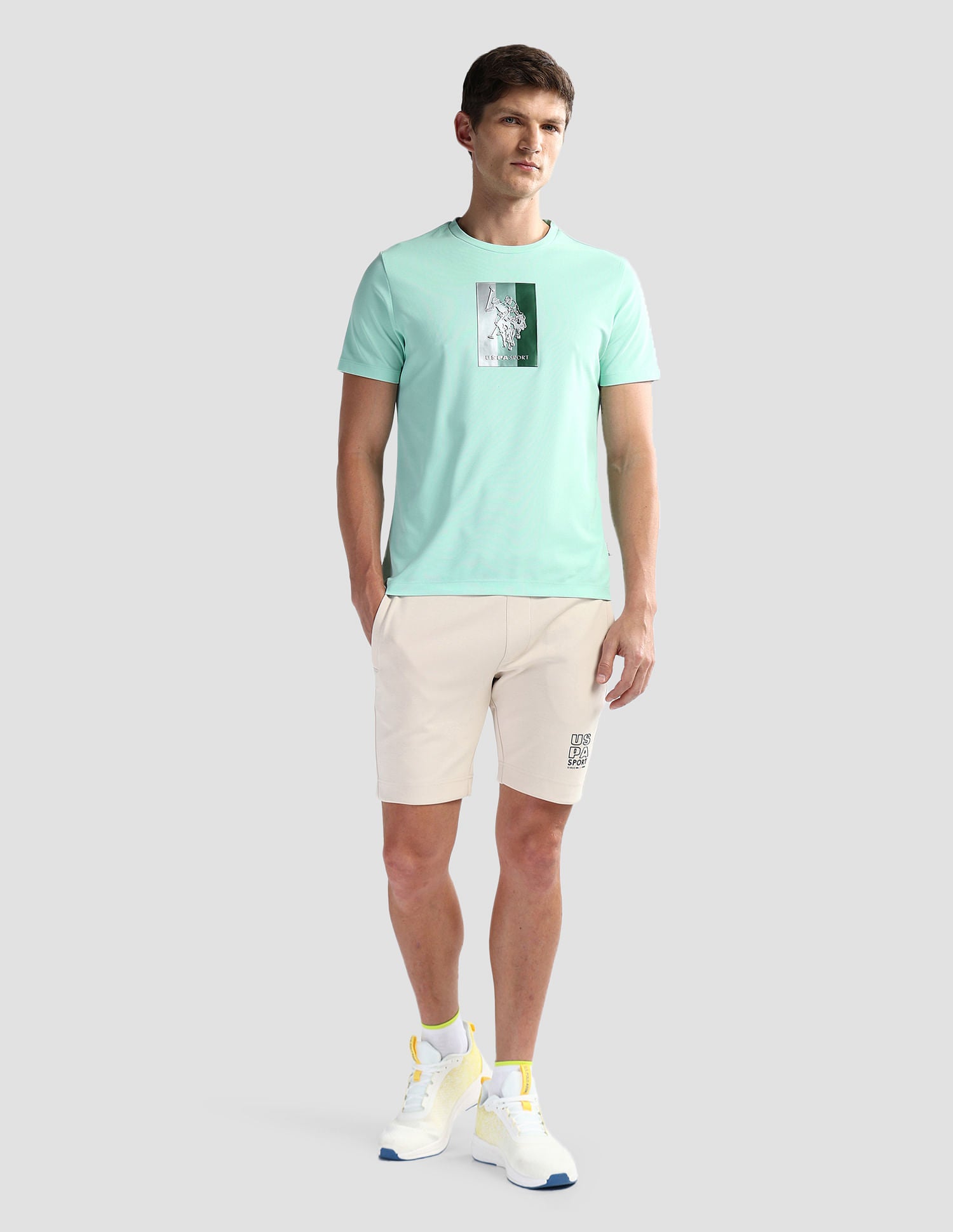 Slim Fit Honeycomb T-Shirt Mint - U.S. Polo Assn. India | Large