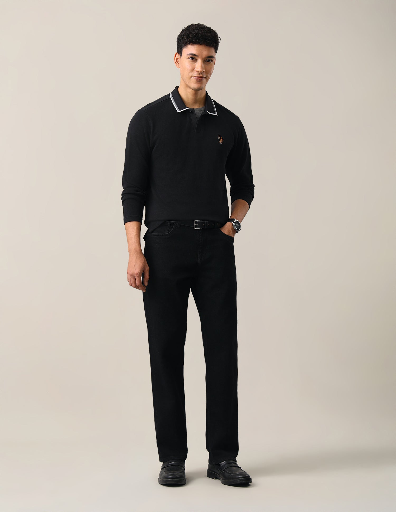 Solid Slim Fit Polo Shirt Black - U.S. Polo Assn. India | Large
