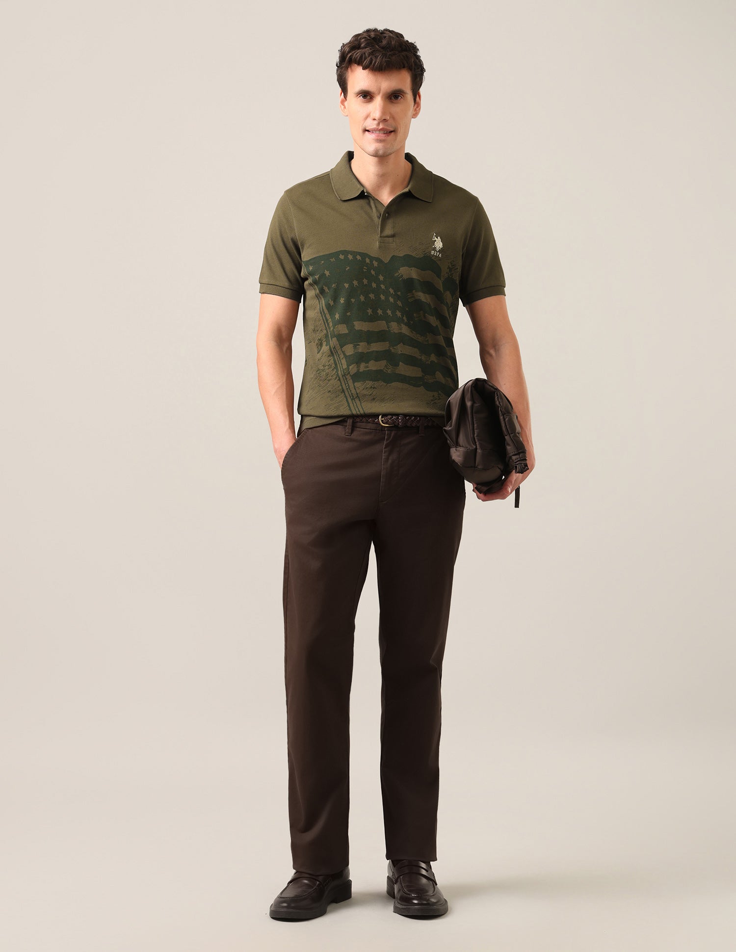 Graphic Printed Slim Fit Polo Shirt Olive - U.S. Polo Assn. India | Large