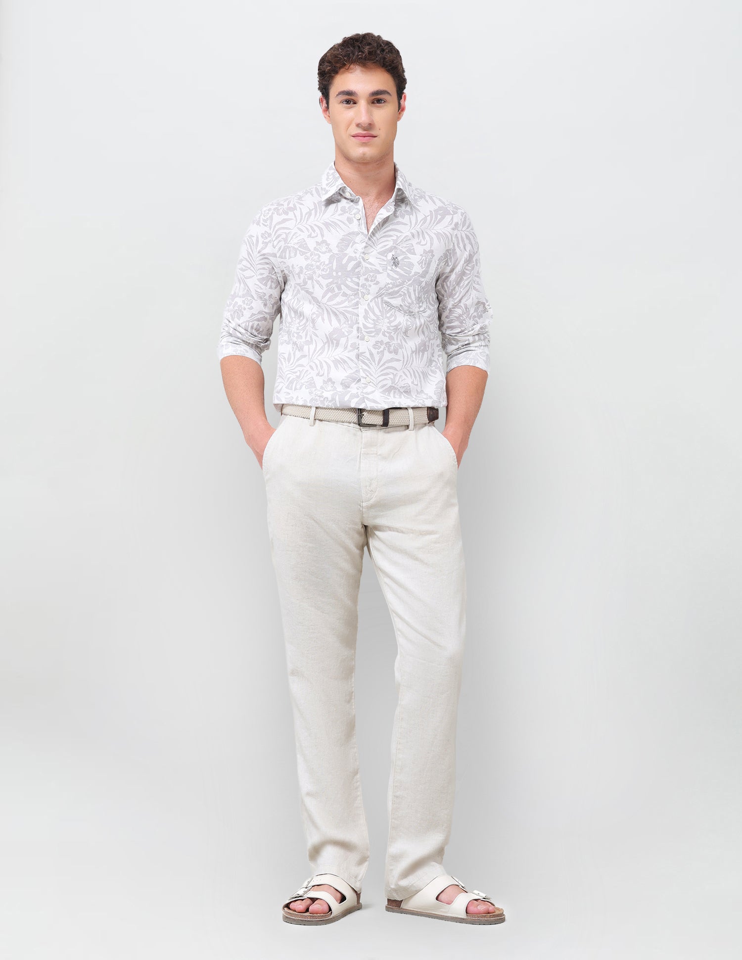 Satin Riley Straight Fit Trousers Beige - U.S. Polo Assn. India | Large