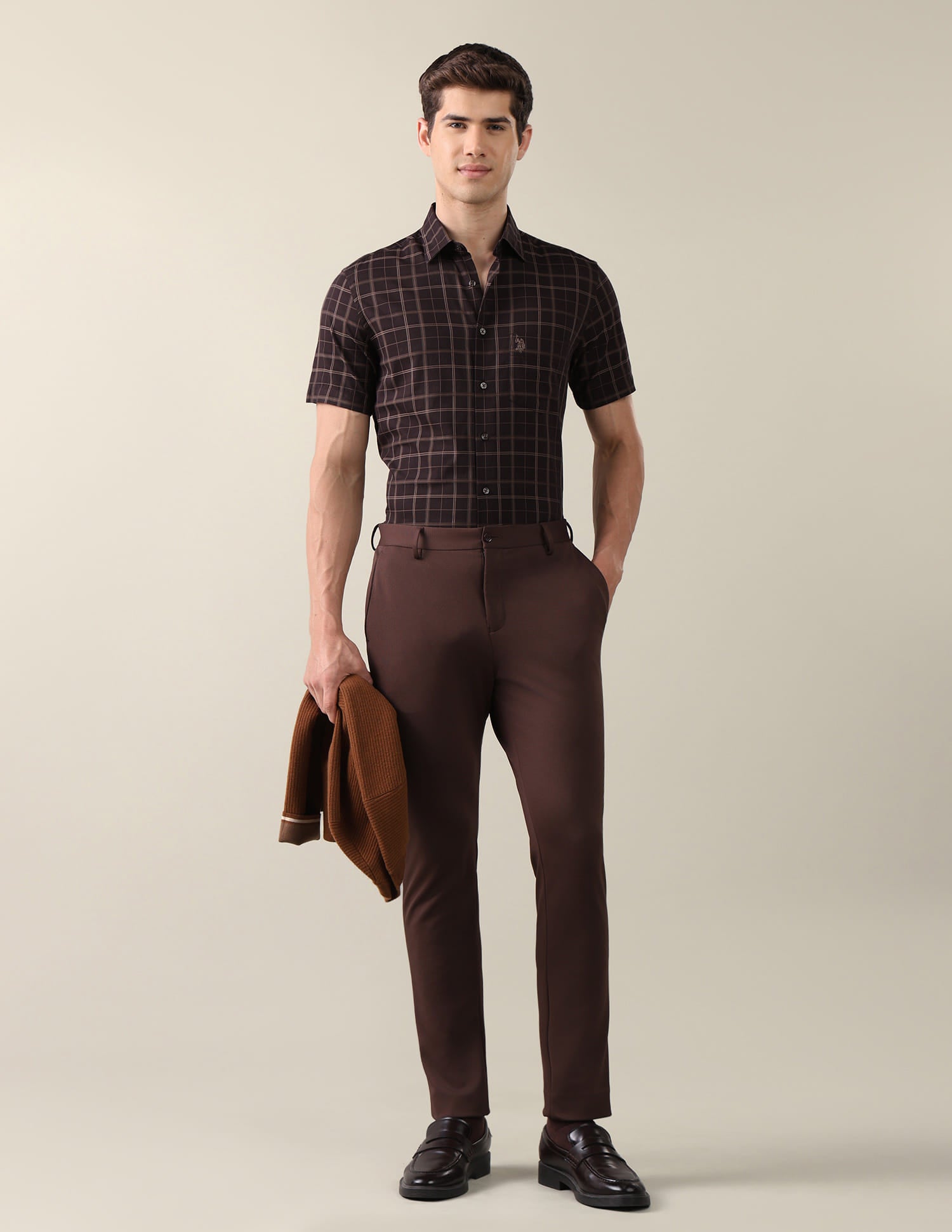 Grid Tattersall Checked Tailored Fit Shirt Brown - U.S. Polo Assn. India | Large