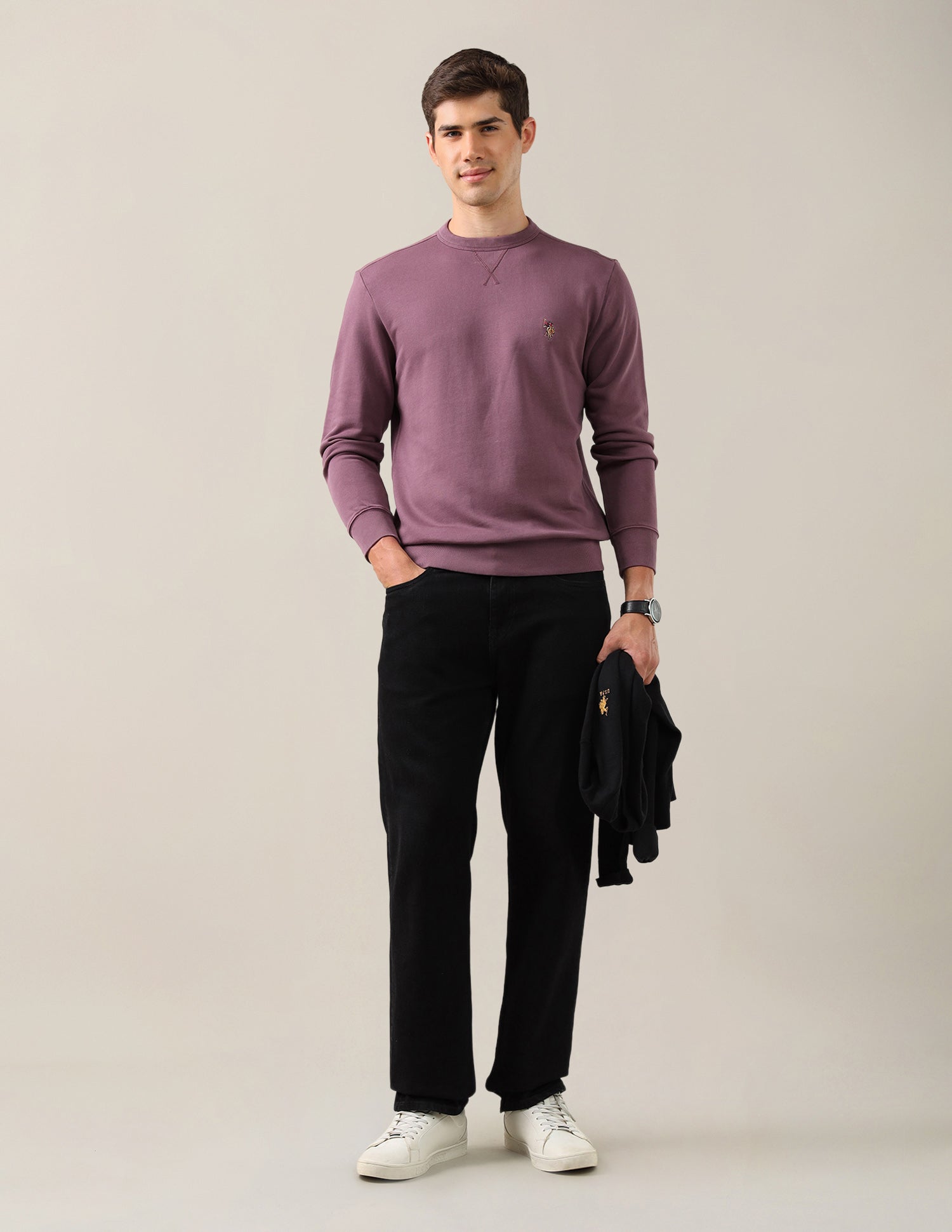 Solid Regular Fit Sweatshirt Dark Pink - U.S. Polo Assn. India | Large