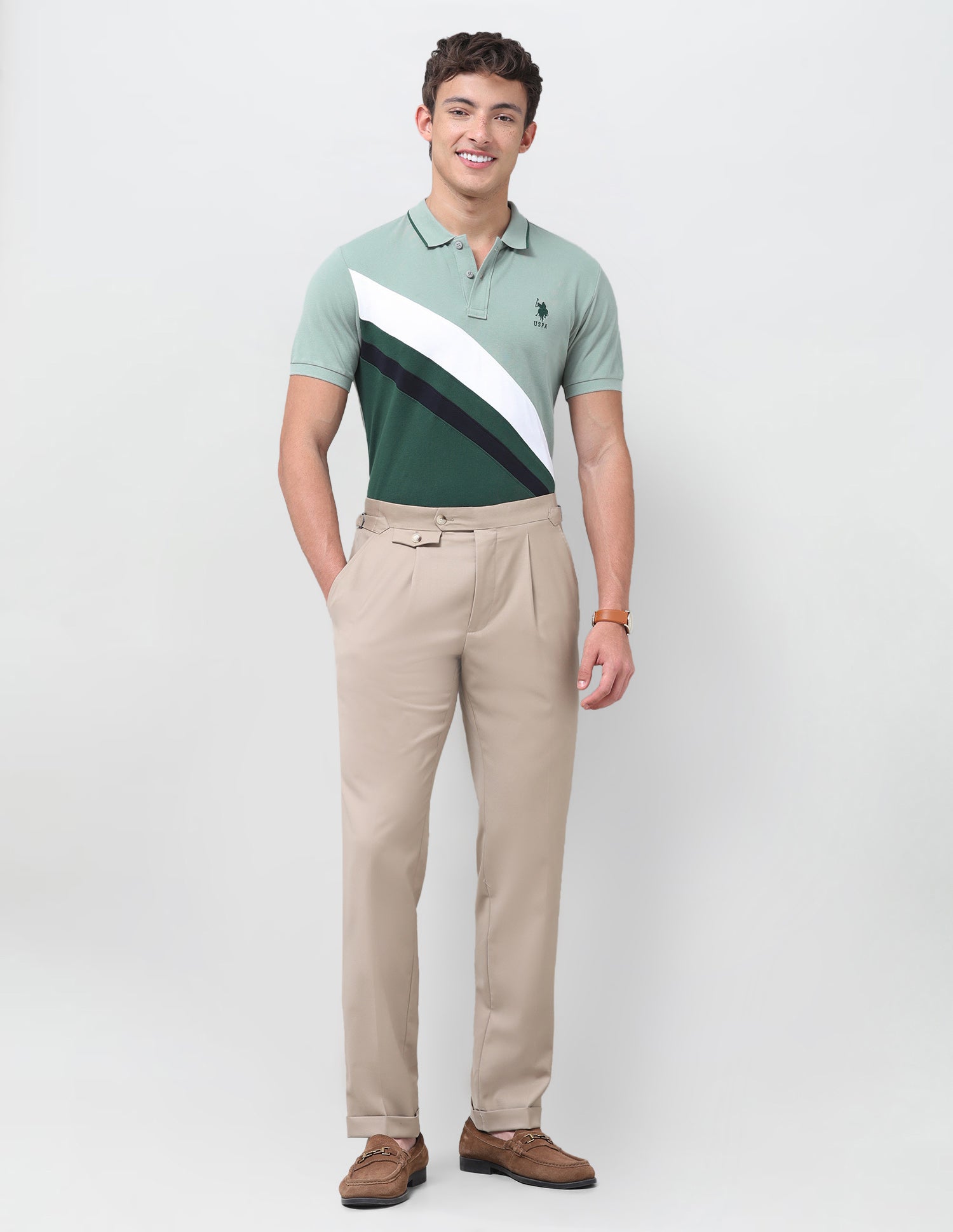 Colourblocked Regular Fit Polo Shirt Light Green - U.S. Polo Assn. India | Large