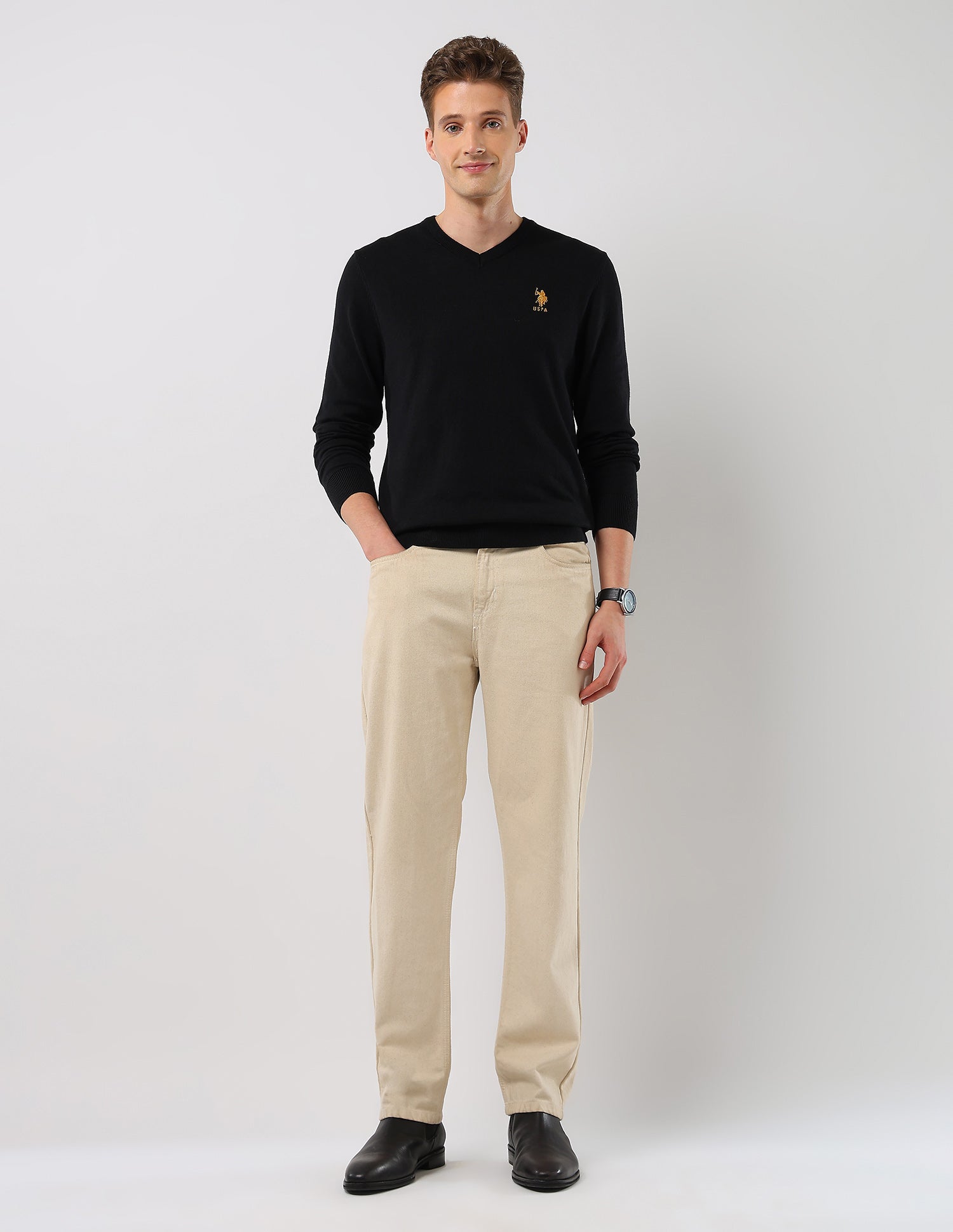 Solid Regular Fit Sweater Black - U.S. Polo Assn. India | Large