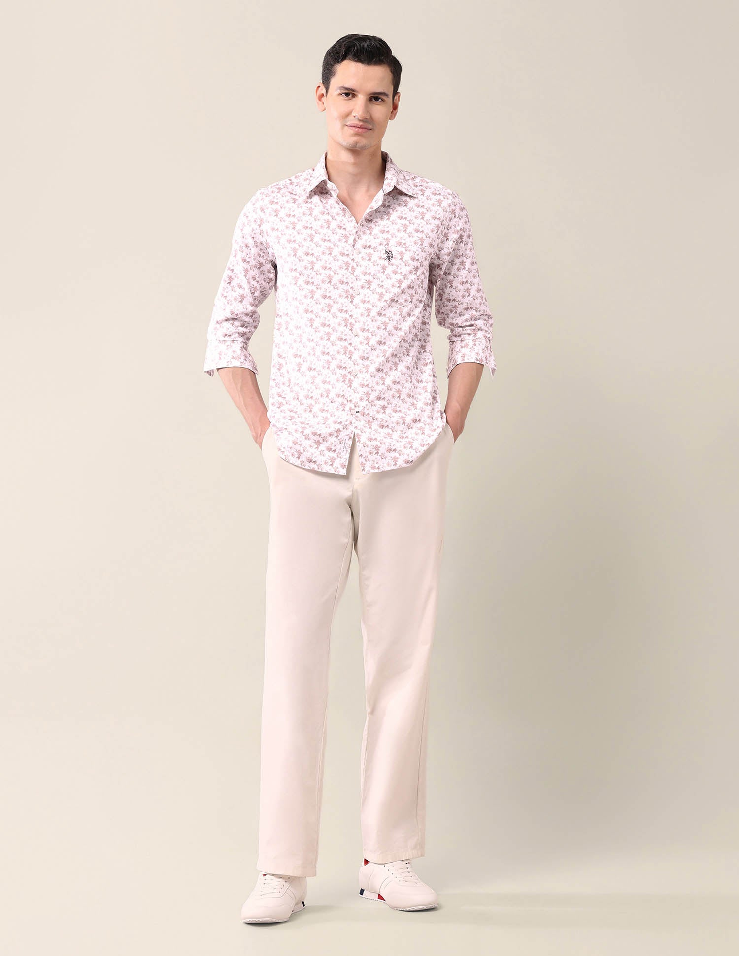 Floral Printed Tailored Fit Shirt Peach - U.S. POLO ASSN. | Large