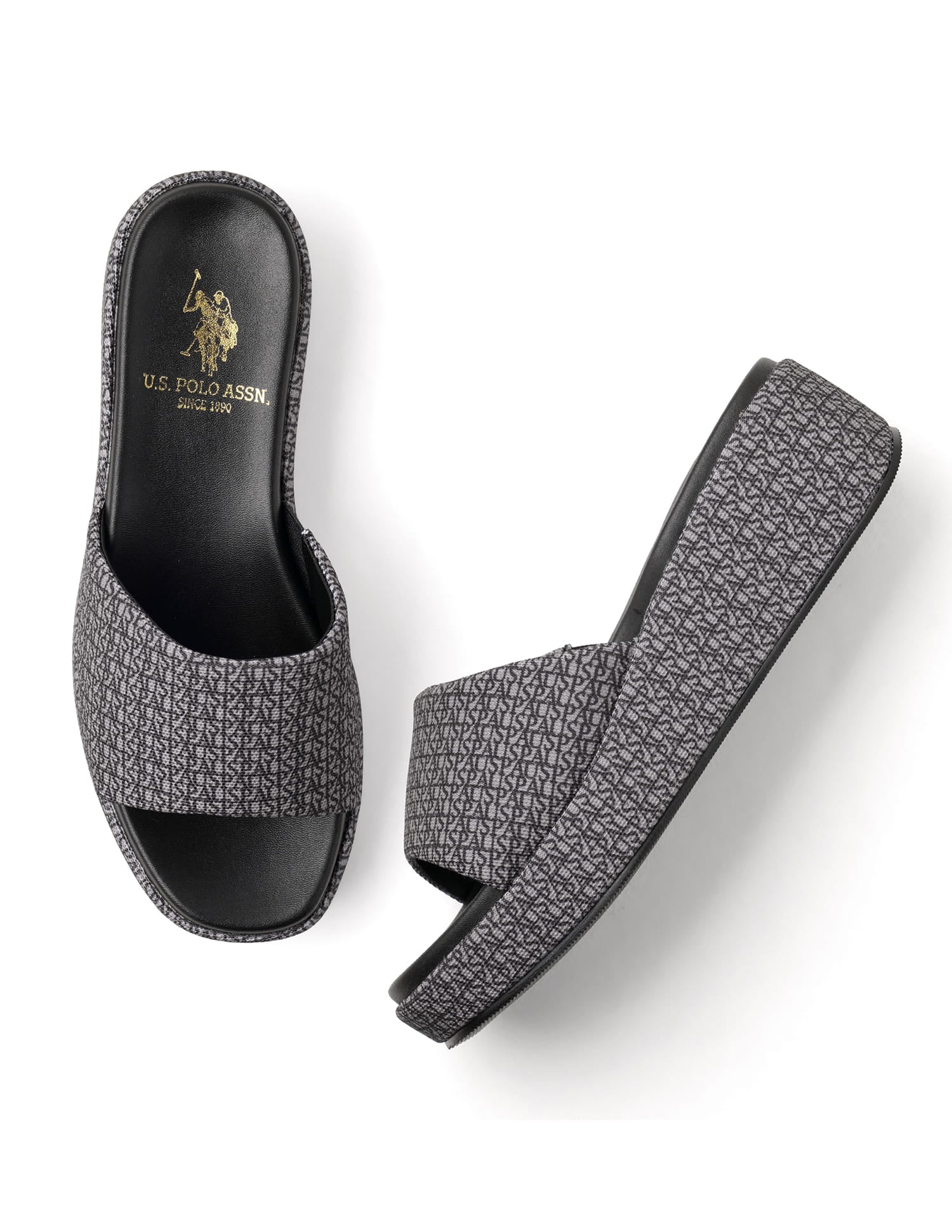Women Open Toe Brand Print Savina Sandals Black - U.S. Polo Assn. India | Large