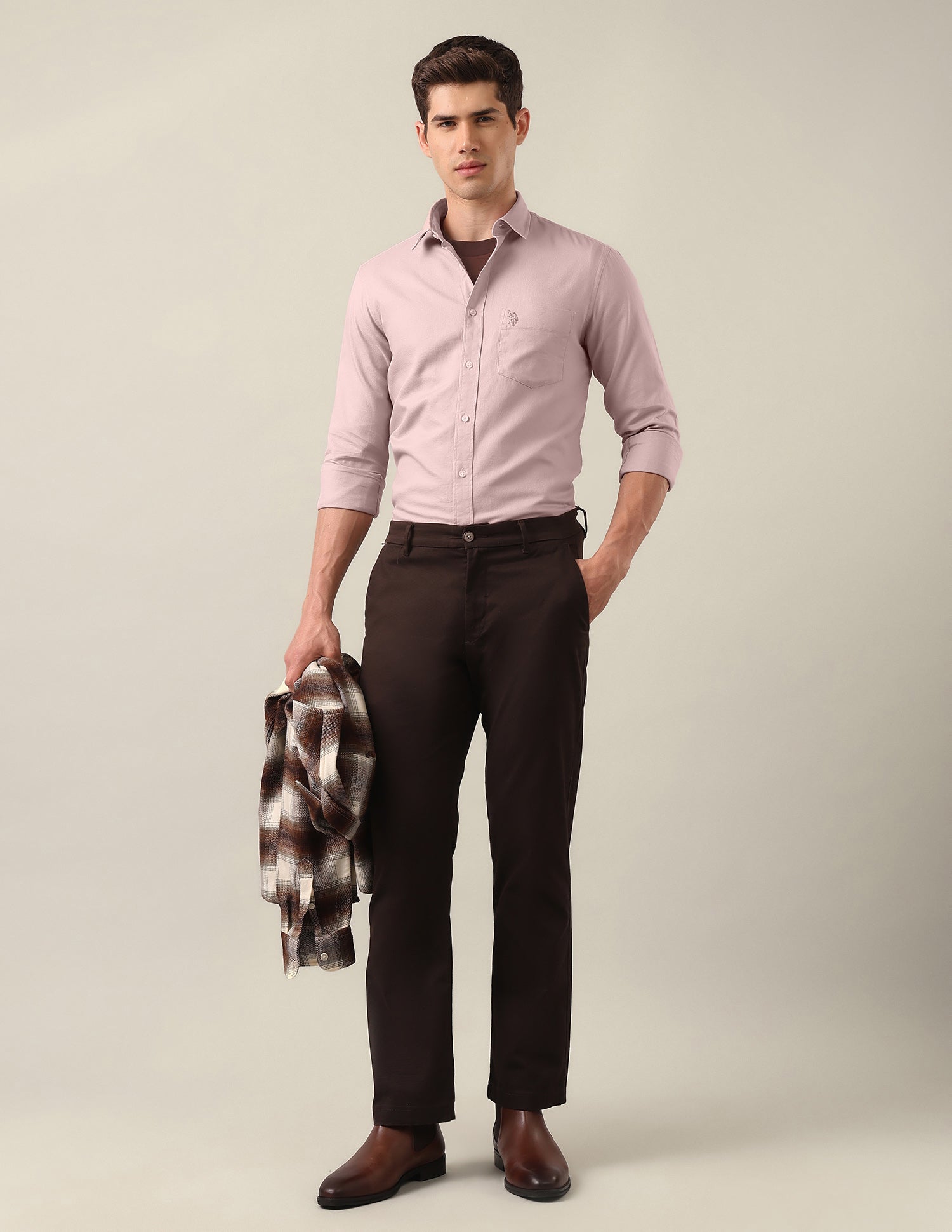 Tailored Fit Solid Shirt Light Pink - U.S. Polo Assn. India | Large