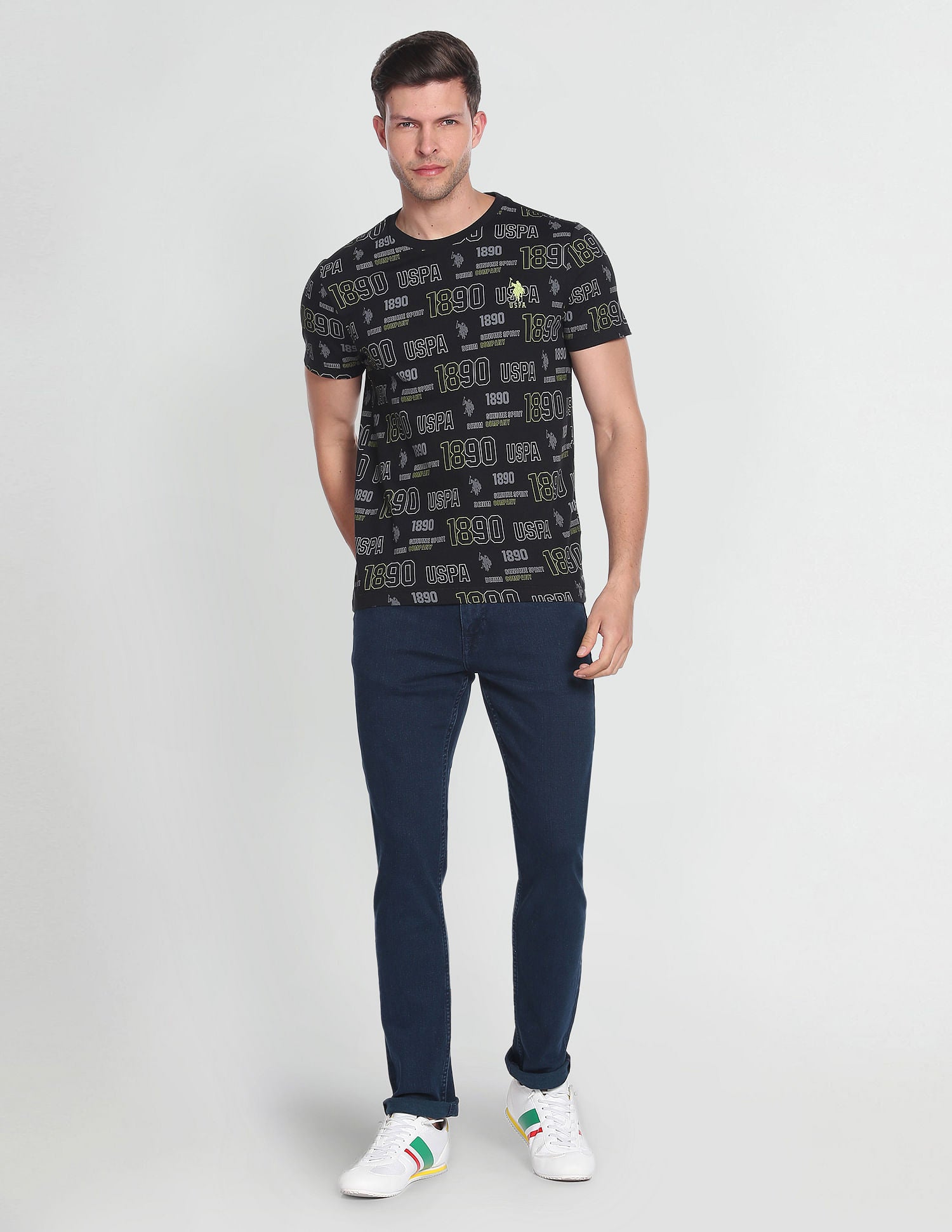 Iconic All Over Brand Print T-Shirt Black - U.S. Polo Assn. India | Large