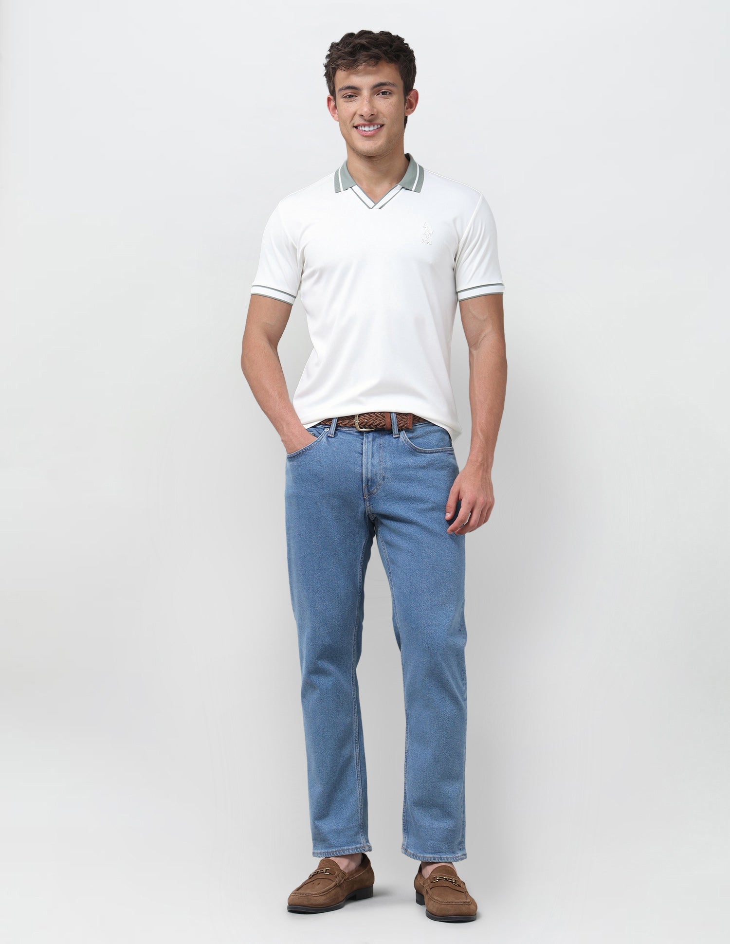 Solid Slim Fit Polo Shirt Ivory - U.S. Polo Assn. India | Large