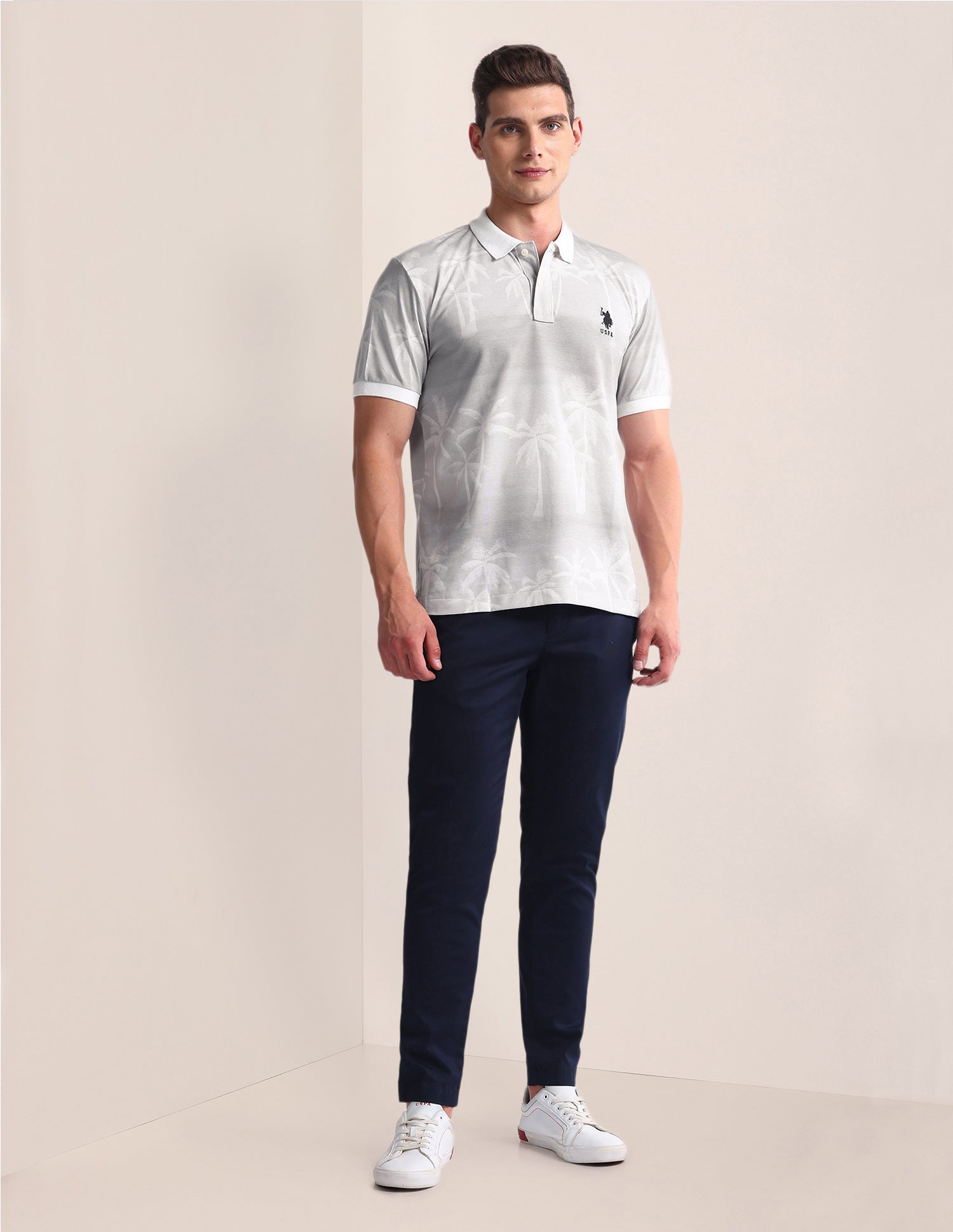 Tropical Print Slim Polo Shirt Grey - U.S. Polo Assn. India | Large