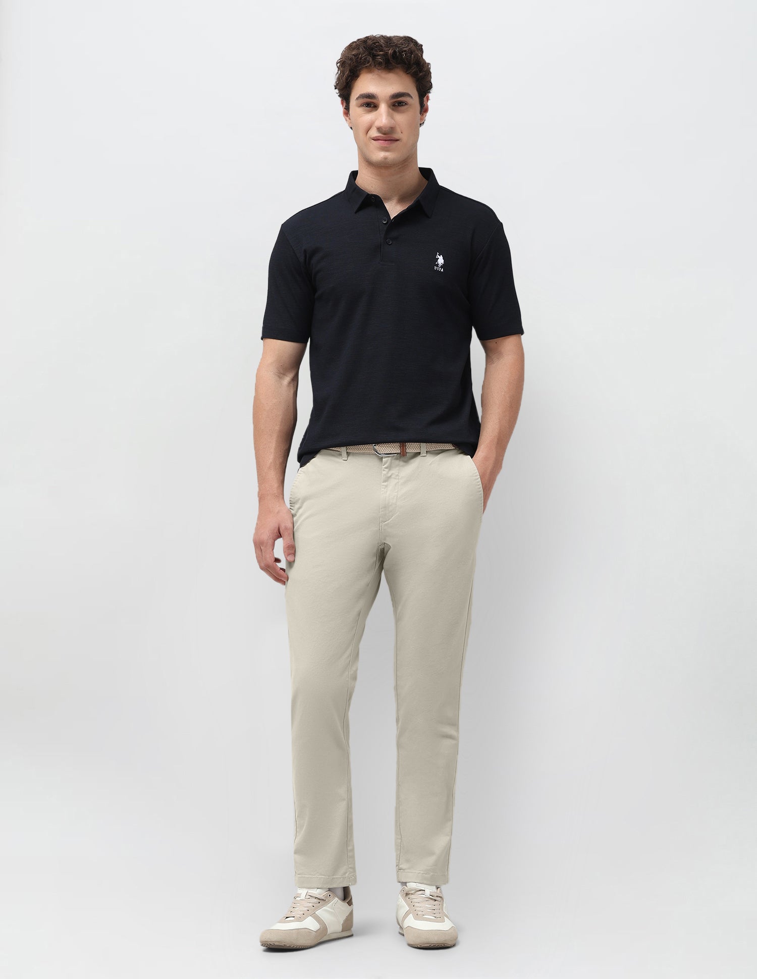 Slim Fit Satin Trousers Stone - U.S. Polo Assn. India | Large