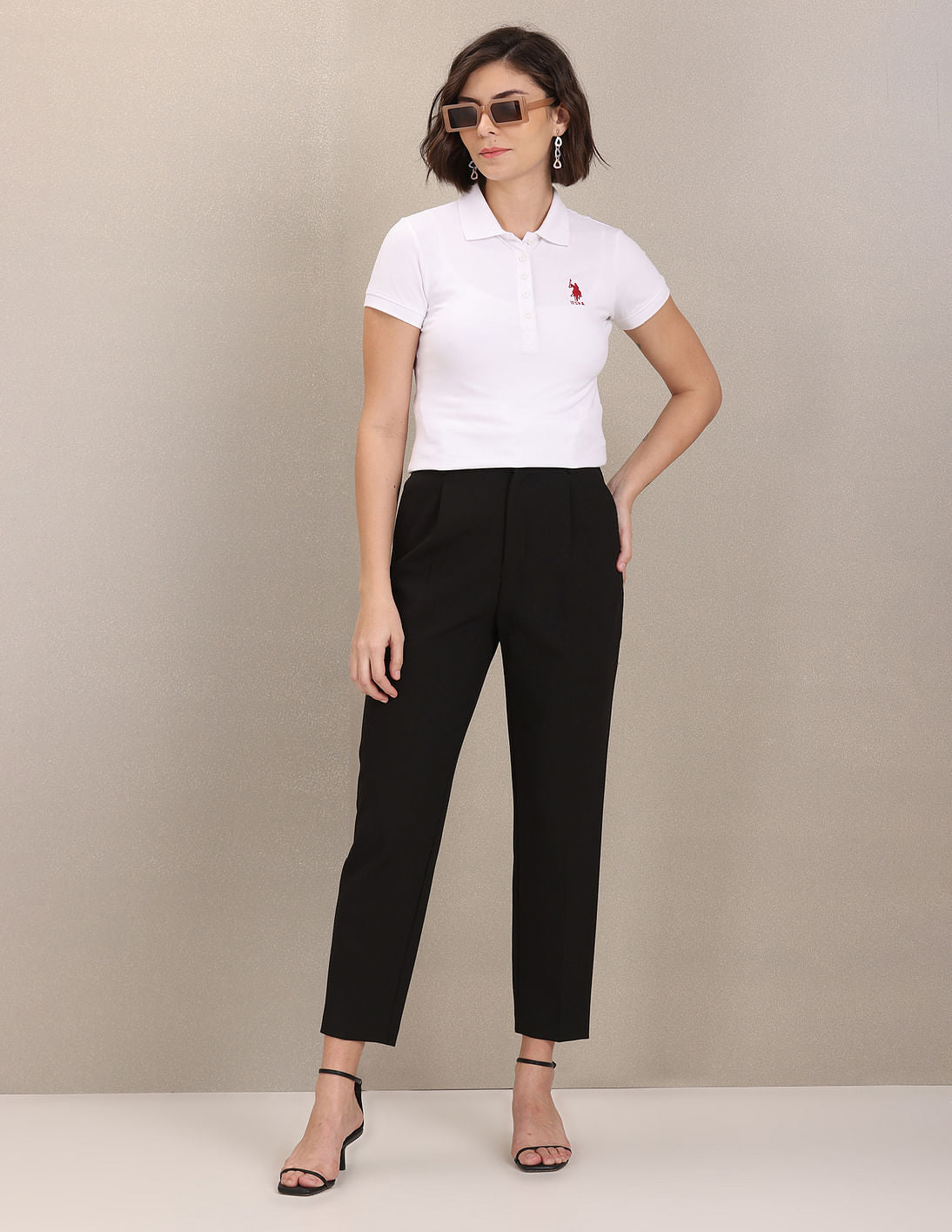 Brand Logo Solid Pique Polo Shirt White - U.S. POLO ASSN. | Large