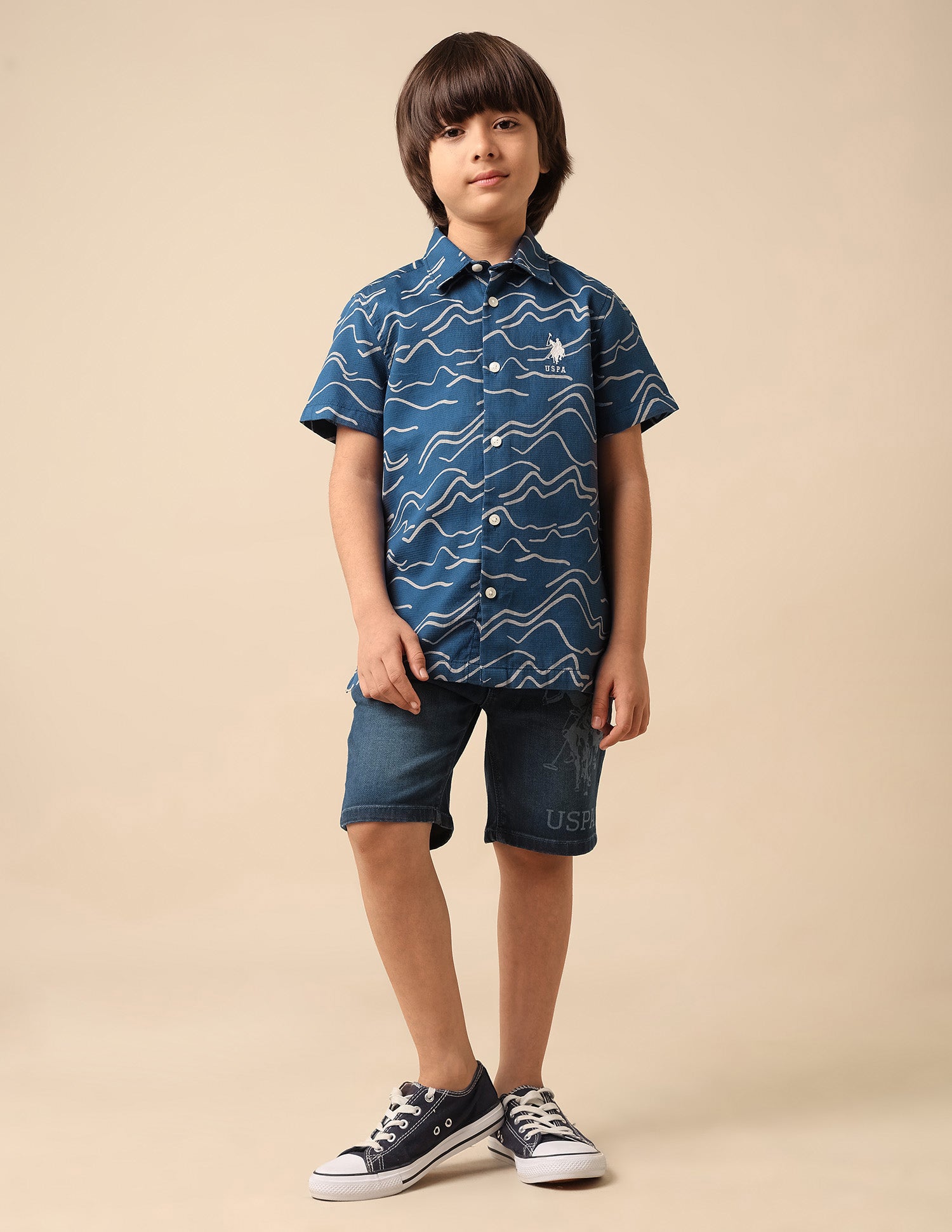 Boys Abstract Printed Pure Cotton Shirt Blue - U.S. POLO ASSN. | Large