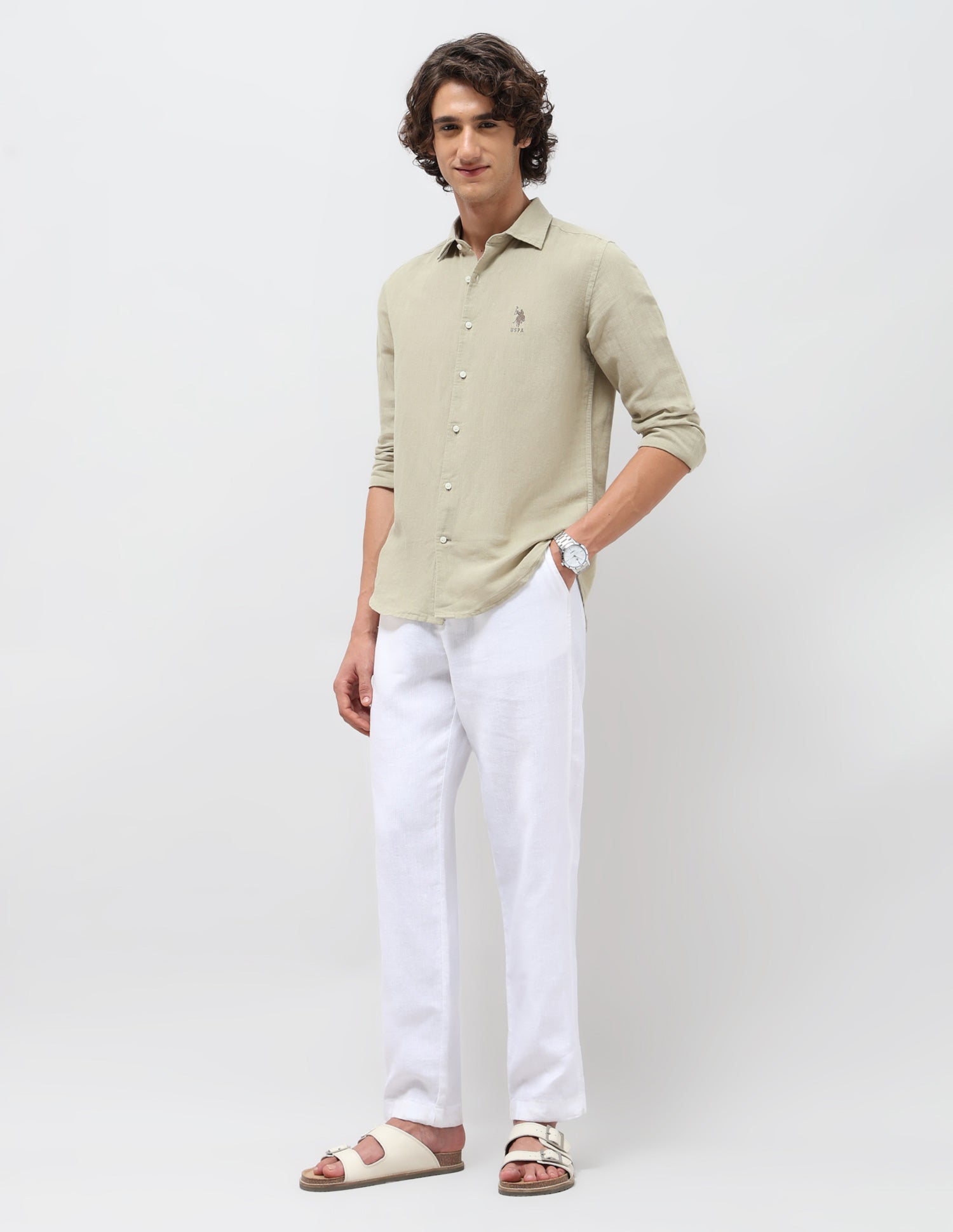 Solid Regular Fit Shirt Light Olive - U.S. Polo Assn. India | Large