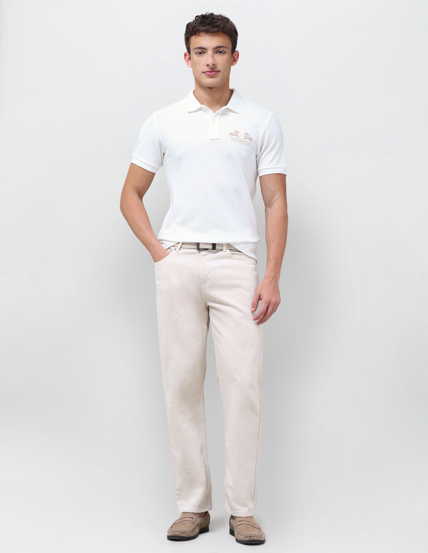Graphic Brand Printed Slim Fit Polo Shirt Ivory - U.S. Polo Assn. India | Large