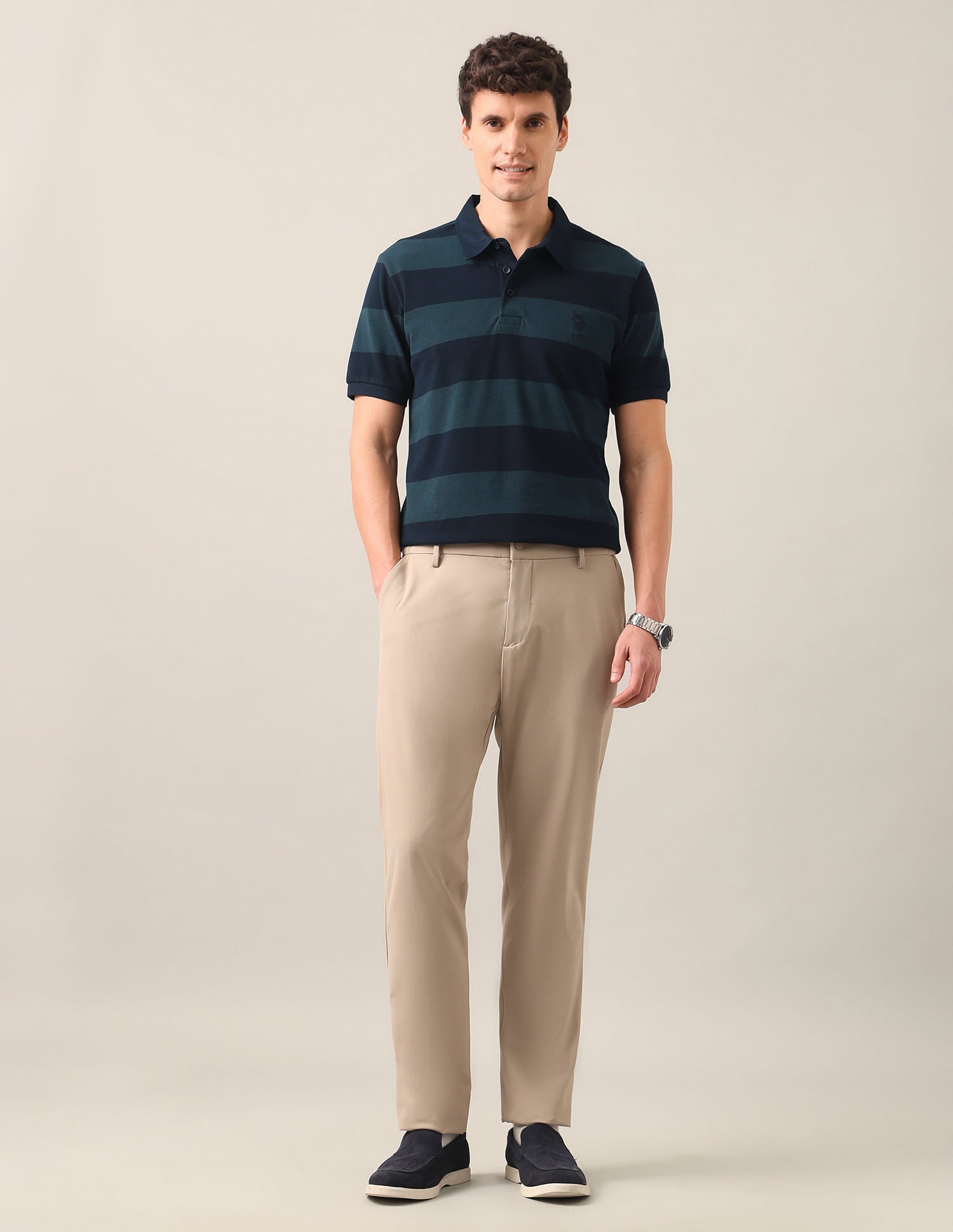 Horizontal Striped Slim Fit Polo Shirt Green - U.S. Polo Assn. India | Large