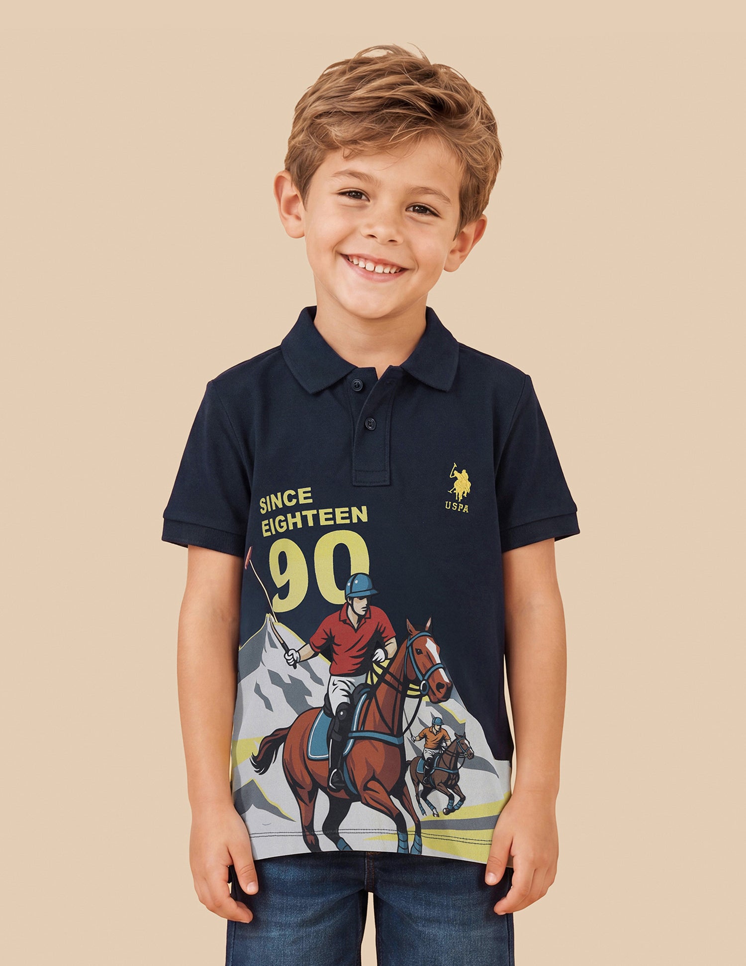Graphic Brand Printed Regular Fit Polo Shirt Navy - U.S. Polo Assn. India | Large