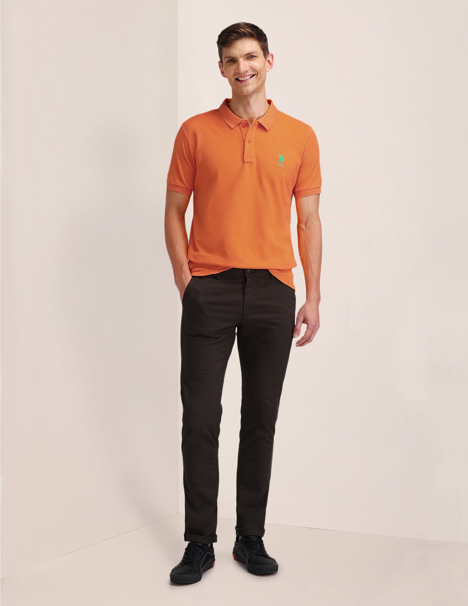 Slim Fit Solid Polo Shirt Orange - U.S. POLO ASSN. | Large