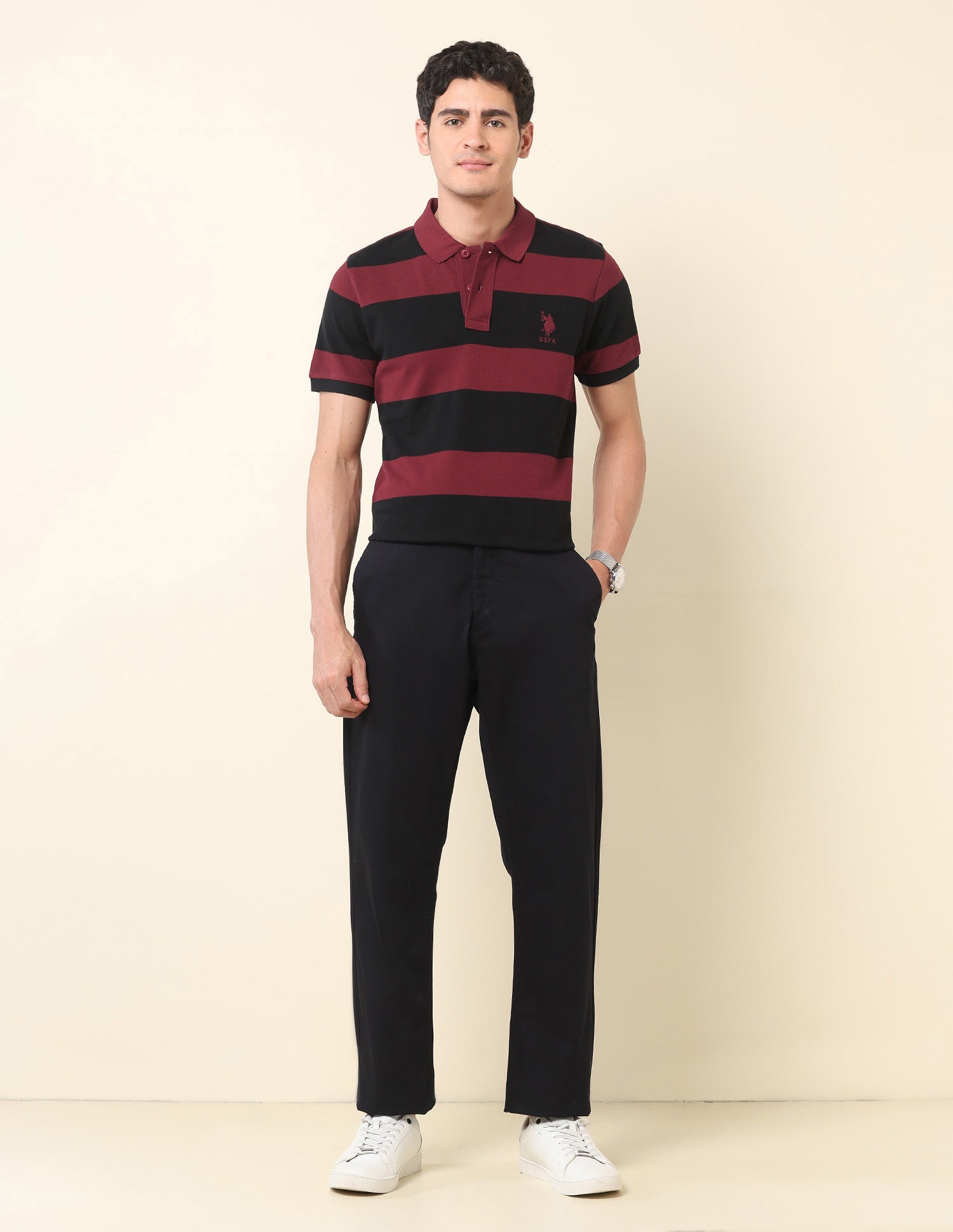 Horizontal Striped Classic Polo Shirt Wine - U.S. Polo Assn. India | Large