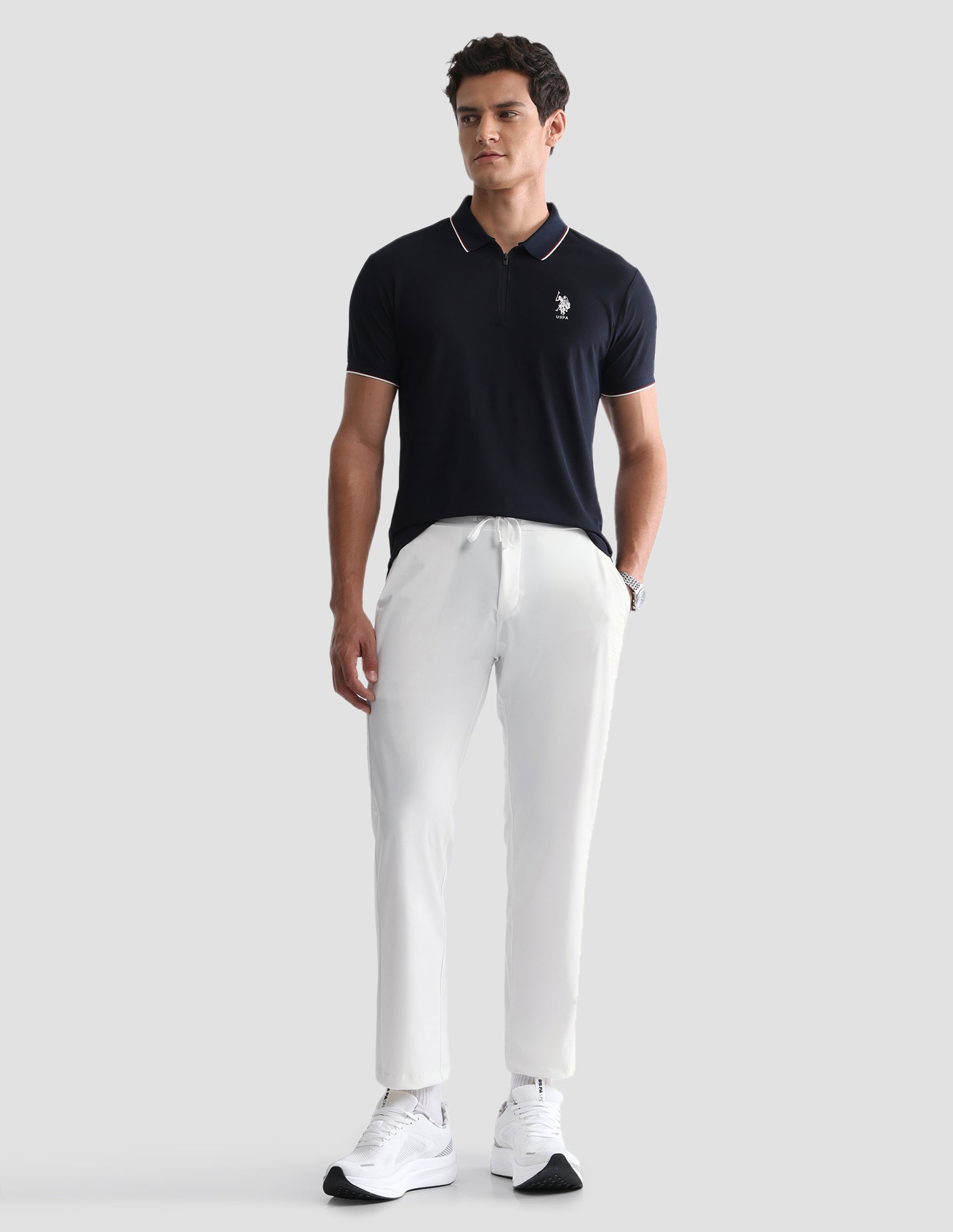 Slim Fit Mid Rise Active Track Pants Off White - U.S. Polo Assn. India | Large