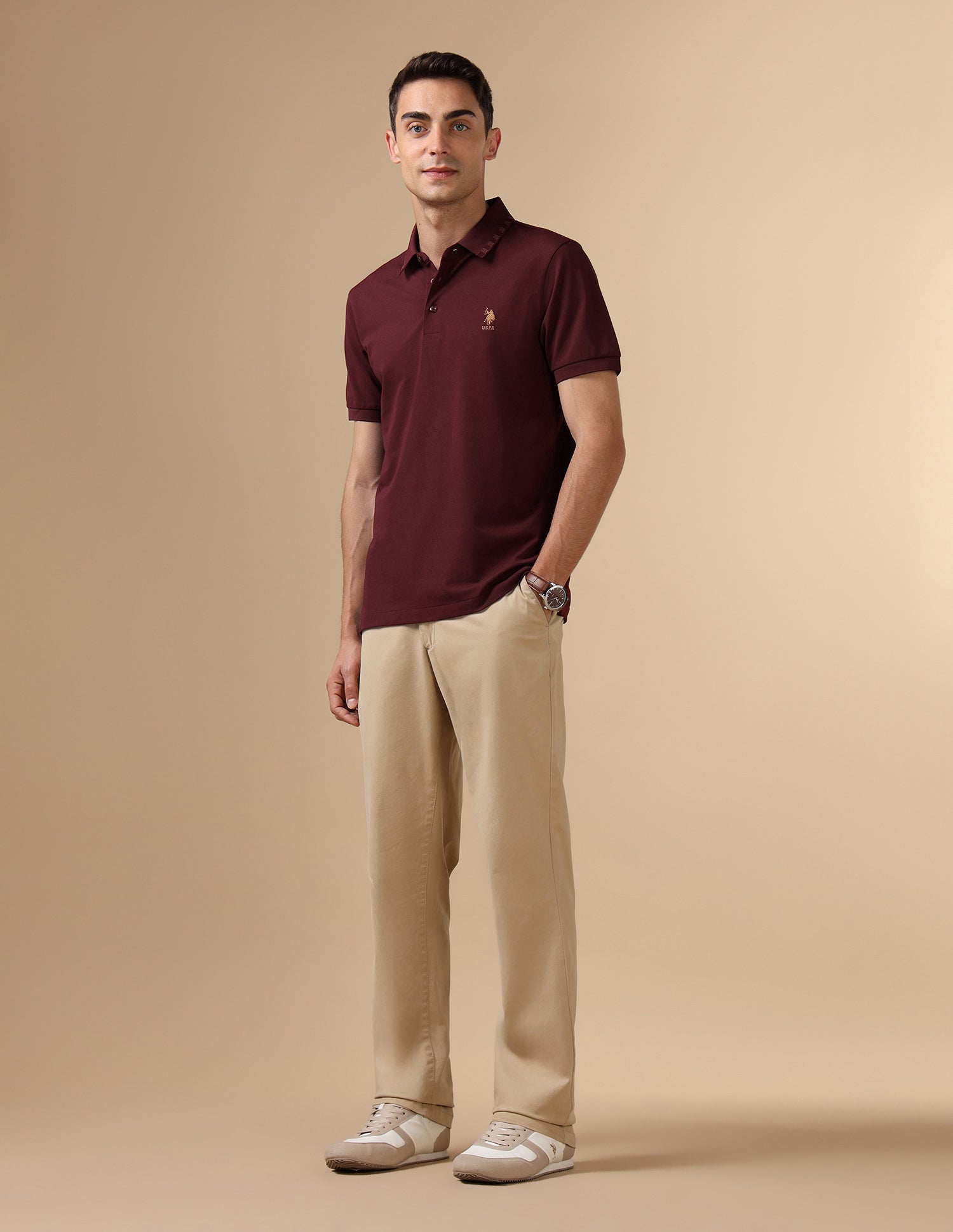 Solid Regular Fit Polo Shirt Maroon - U.S. POLO ASSN. | Large