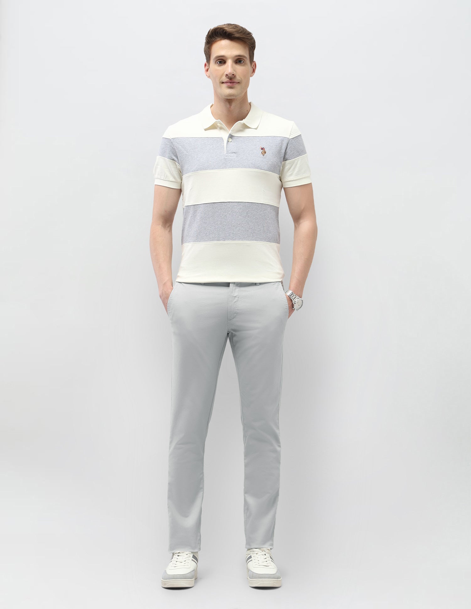 Denver Slim Fit Satin Trousers Light Grey - U.S. Polo Assn. India | Large