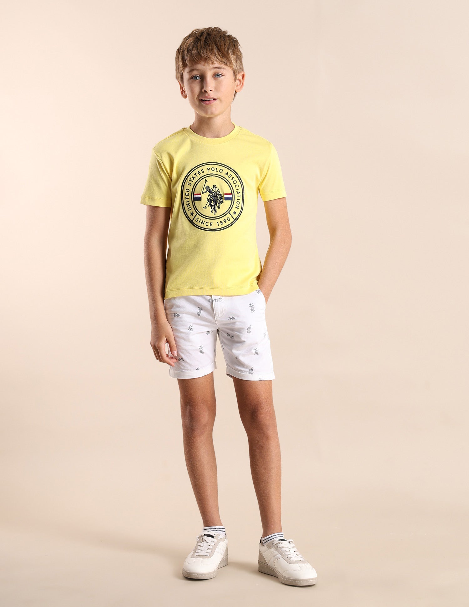 Boys Brand Printed Regular Fit T-Shirt Light Yellow - U.S. POLO ASSN. | Large