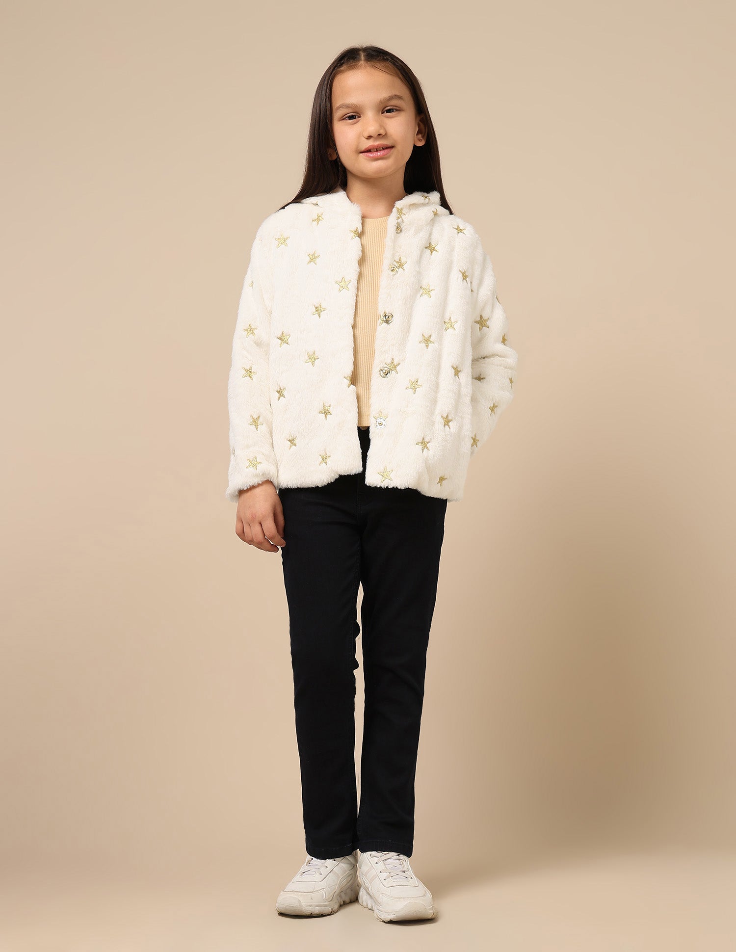 Girls Longline Fur Jacket Off White - U.S. POLO ASSN. | Large